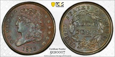 1833 1/2C MS62BN