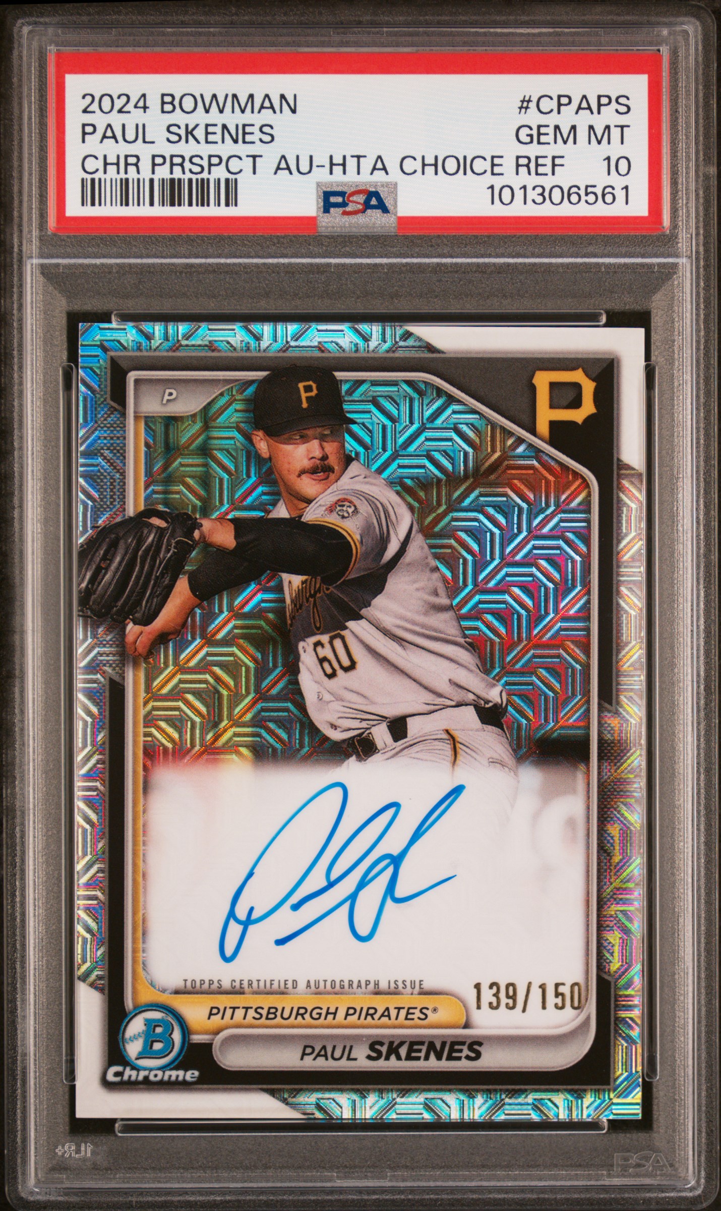 2024 Bowman Chrome Prospect Autographs Paul Skenes #Cpaps (Chr Prspct Au-Hta Choice Ref) Gem Mt 10 front