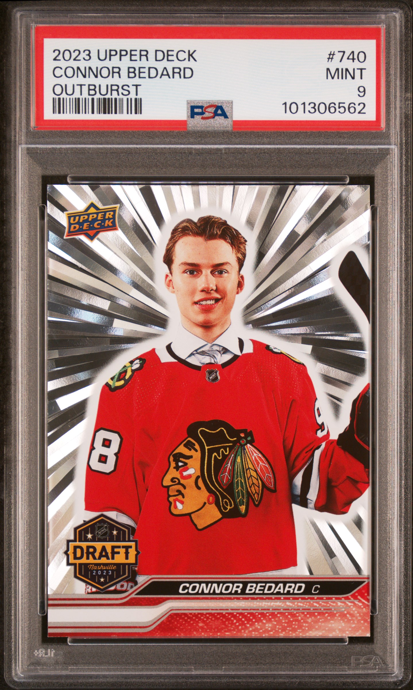 2023 Upper Deck Connor Bedard #740 (Outburst) Mint 9 front