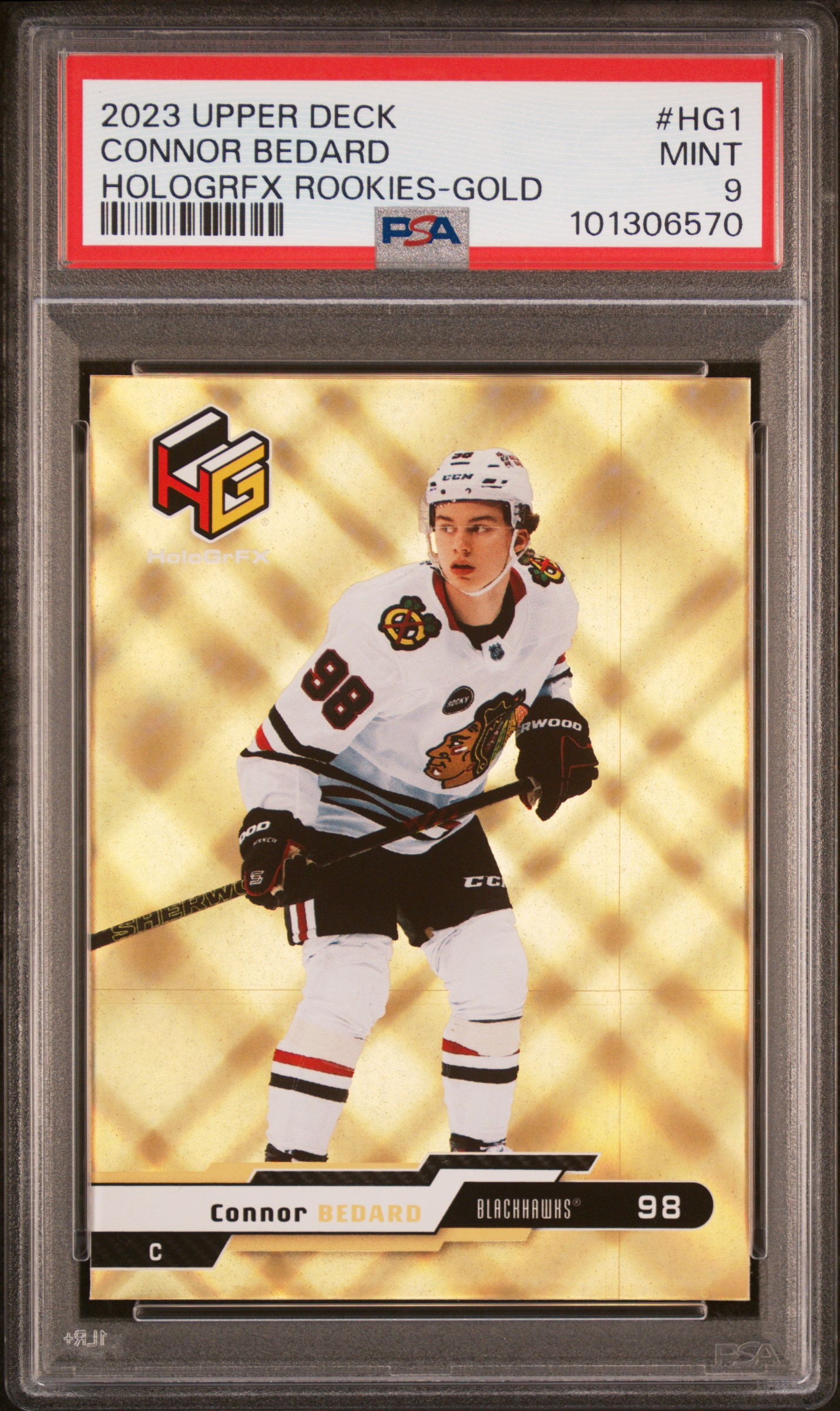 2023 Upper Deck Extended Series Hologrfx Rookies Connor Bedard #Hg1 (Hologrfx Rookies-Gold) Mint 9 front