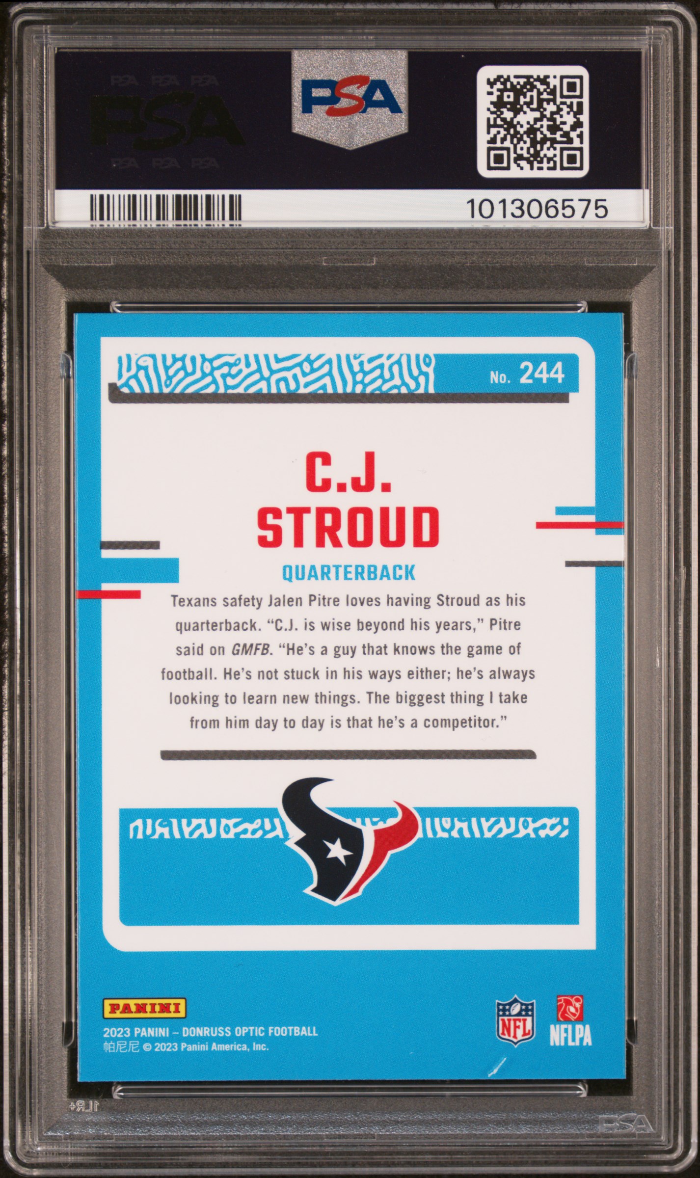 2023 Panini Donruss Optic Cj Stroud #244 Gem Mt 10 back