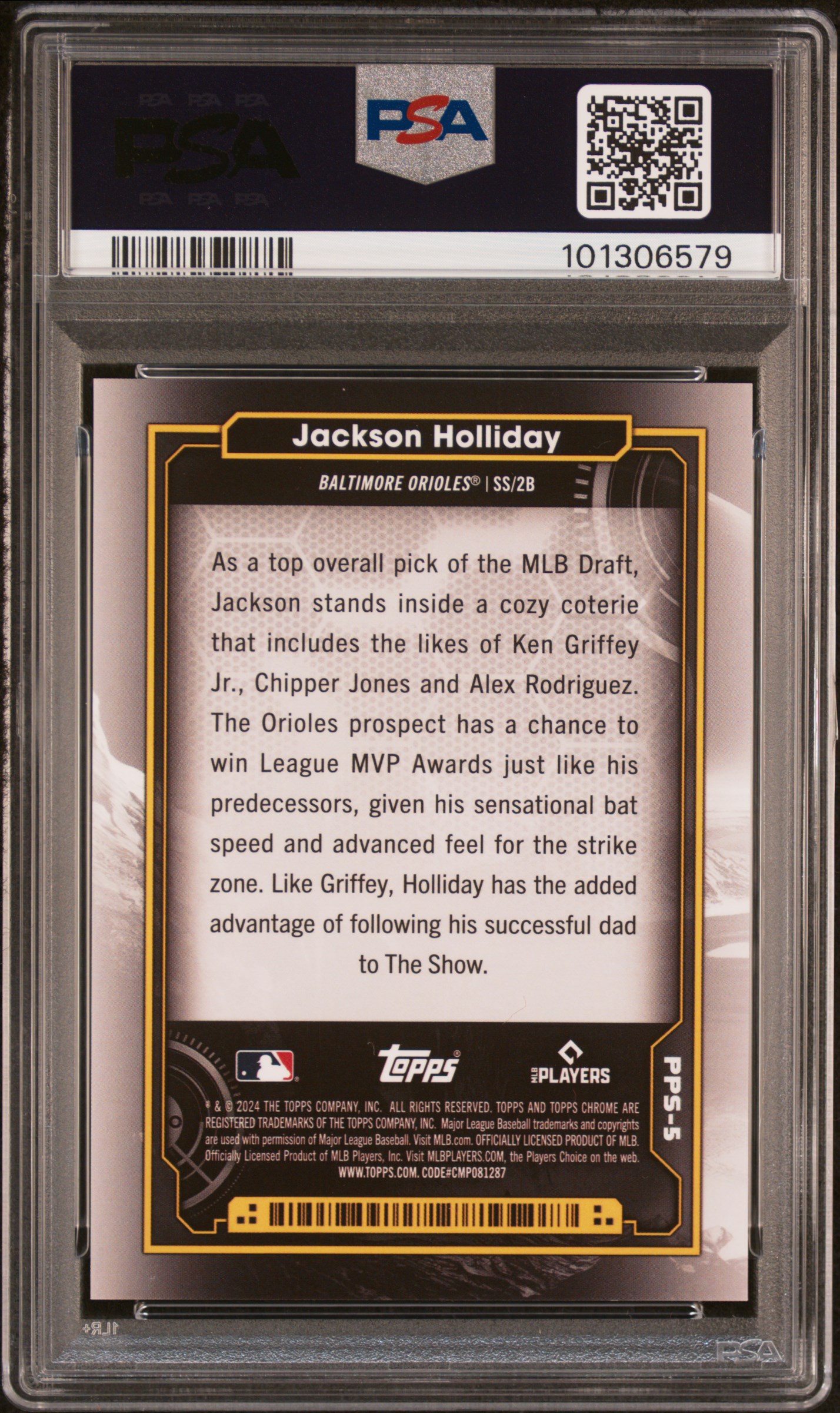 2024 Topps Chrome Cosmic Planetary Pursuit Jackson Holliday #5 (Planetary Pursuit-The Sun) Gem Mt 10 back