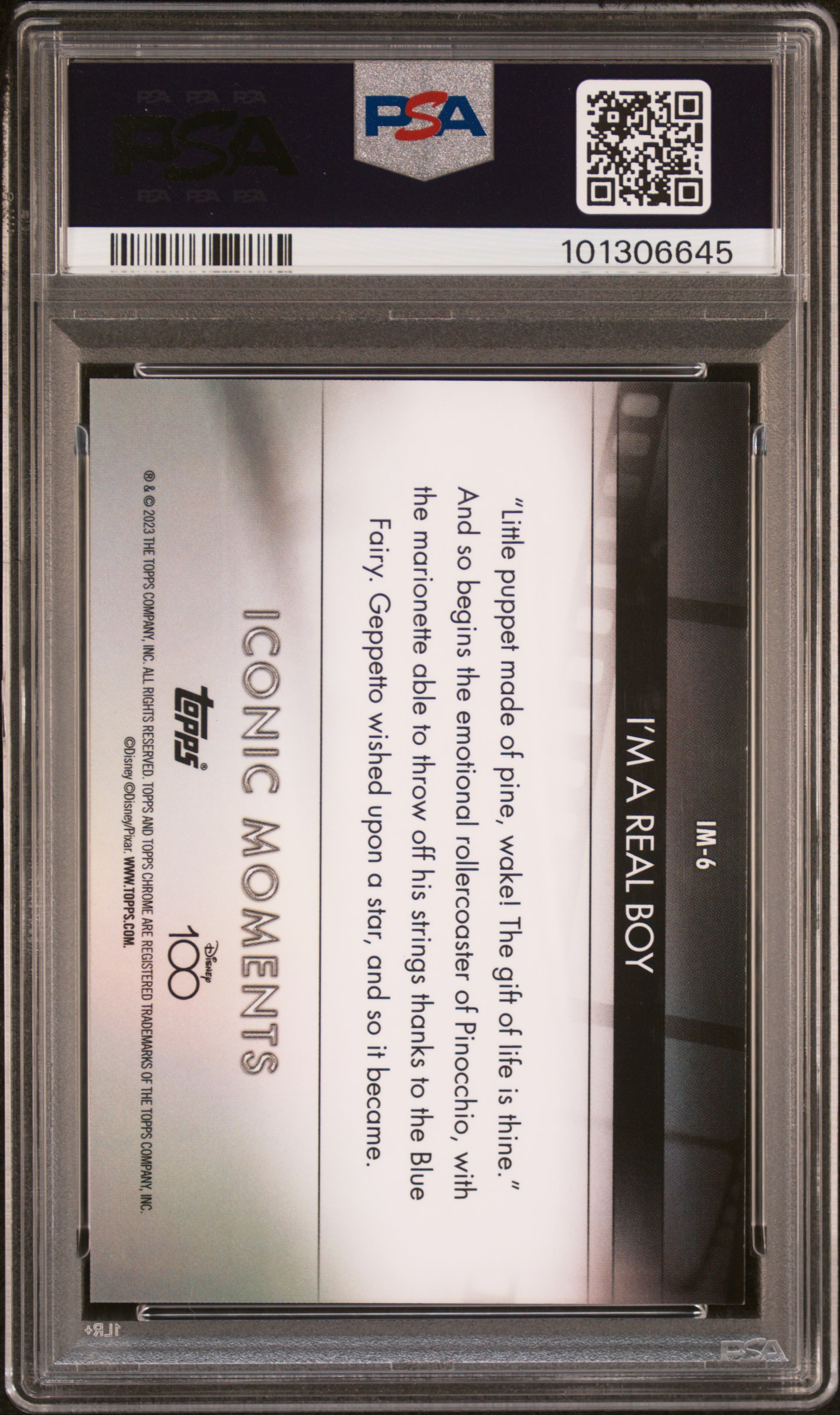 2023 Topps Chrome Disney100 Iconic Moments I’m A Real Boy #Im6 (Iconic Moments-Gold Wave) Mint 9 back