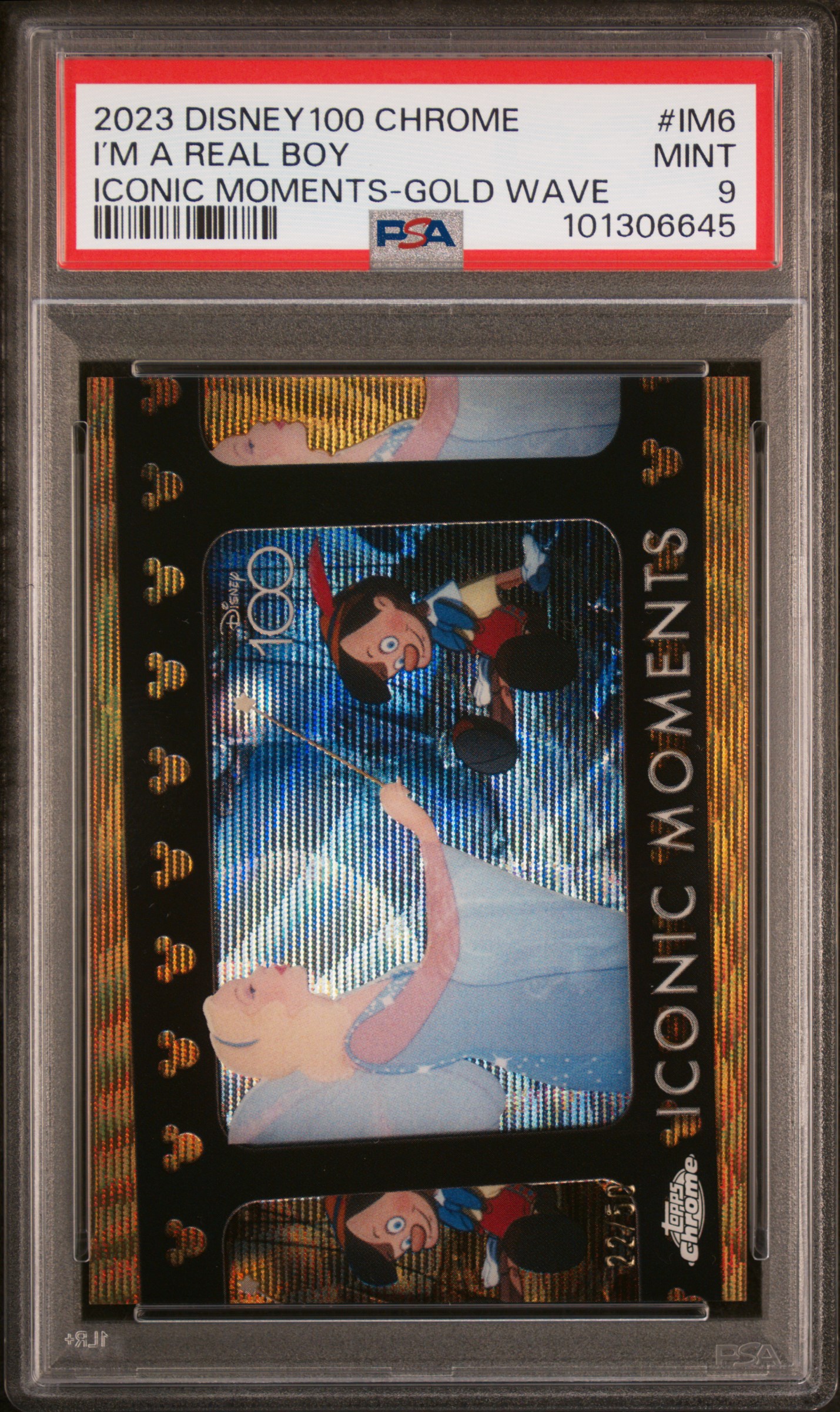 2023 Topps Chrome Disney100 Iconic Moments I’m A Real Boy #Im6 (Iconic Moments-Gold Wave) Mint 9 front