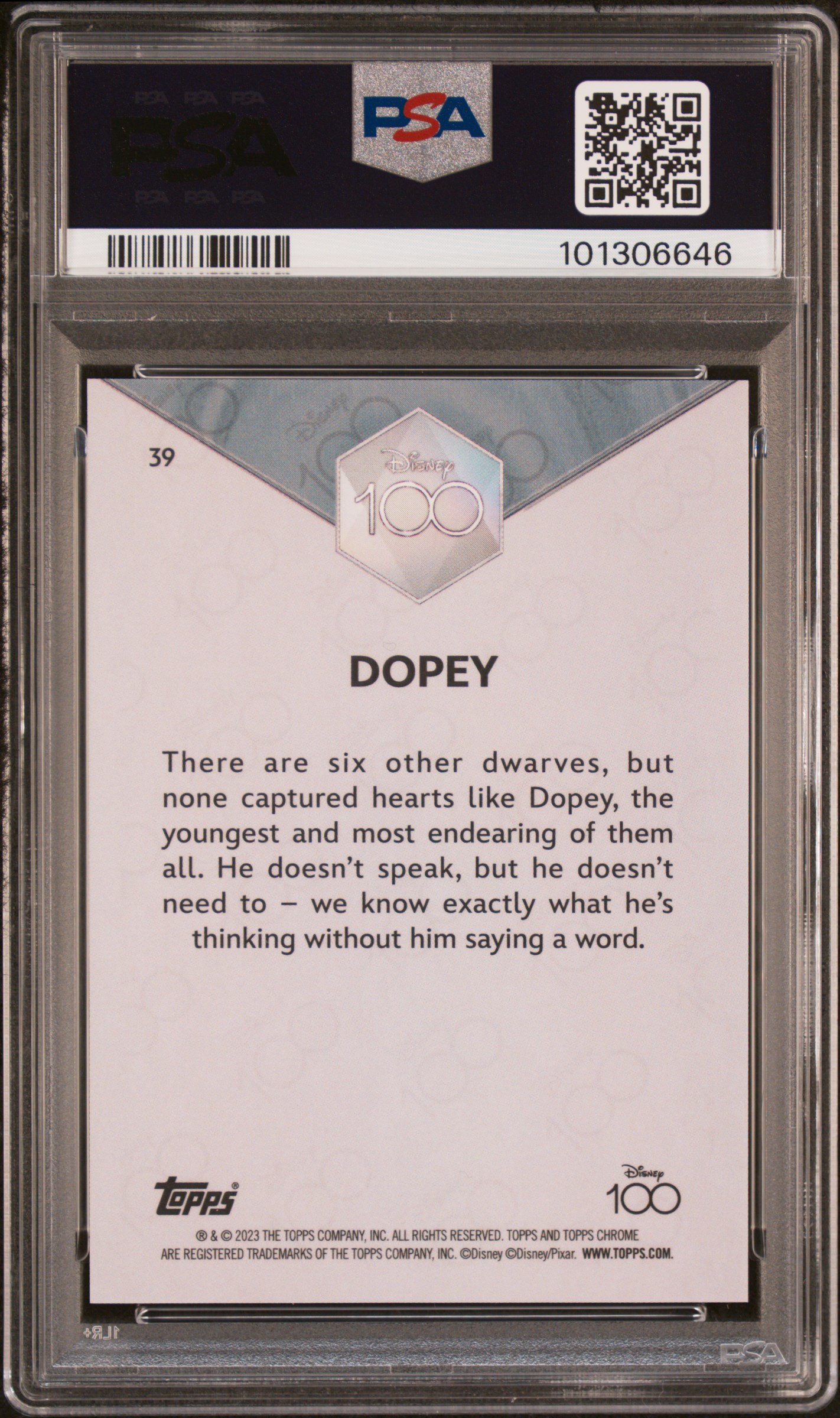 2023 Topps Chrome Disney100 Dopey #39 (Gold Wave) Gem Mt 10 back