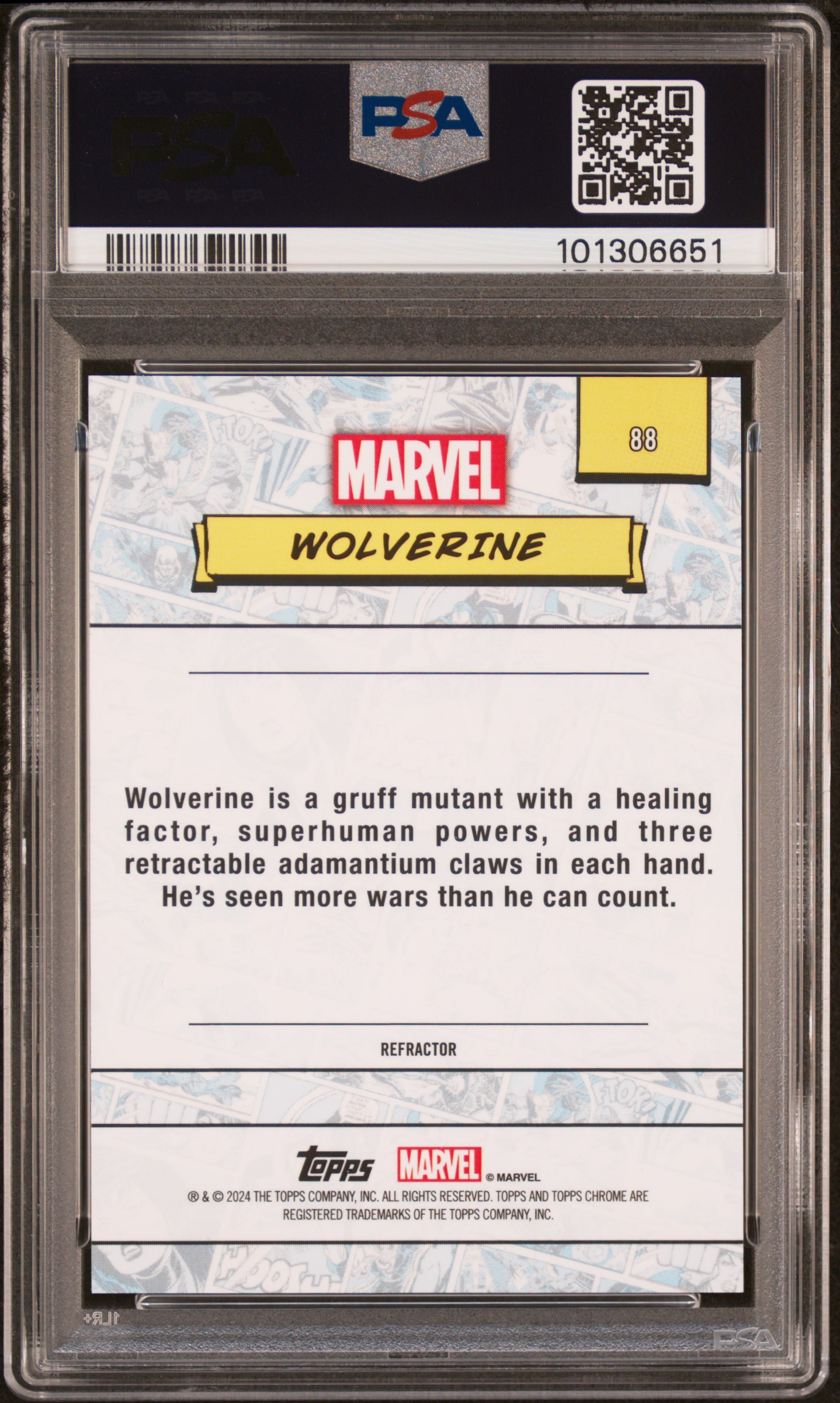 2024 Topps Chrome Marvel Wolverine #88 (Refractor) Gem Mt 10 back