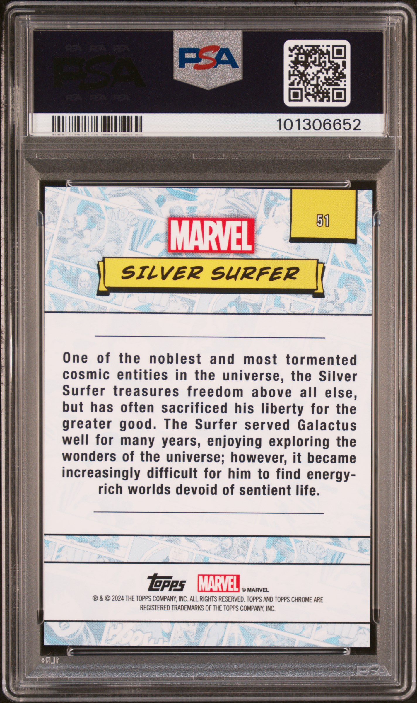 2024 Topps Chrome Marvel Sapphire Edition Silver Surfer #51 (Green) Mint 9 back