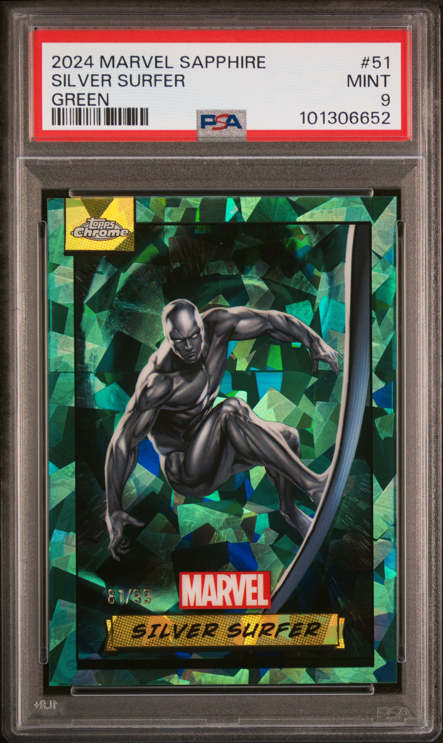 2024 Topps Chrome Marvel Sapphire Edition Silver Surfer #51 (Green) Mint 9 front