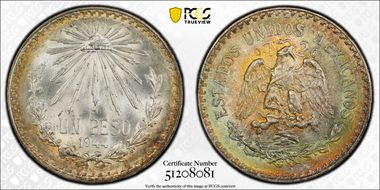 1944-M Peso KM-455  Ag MS66