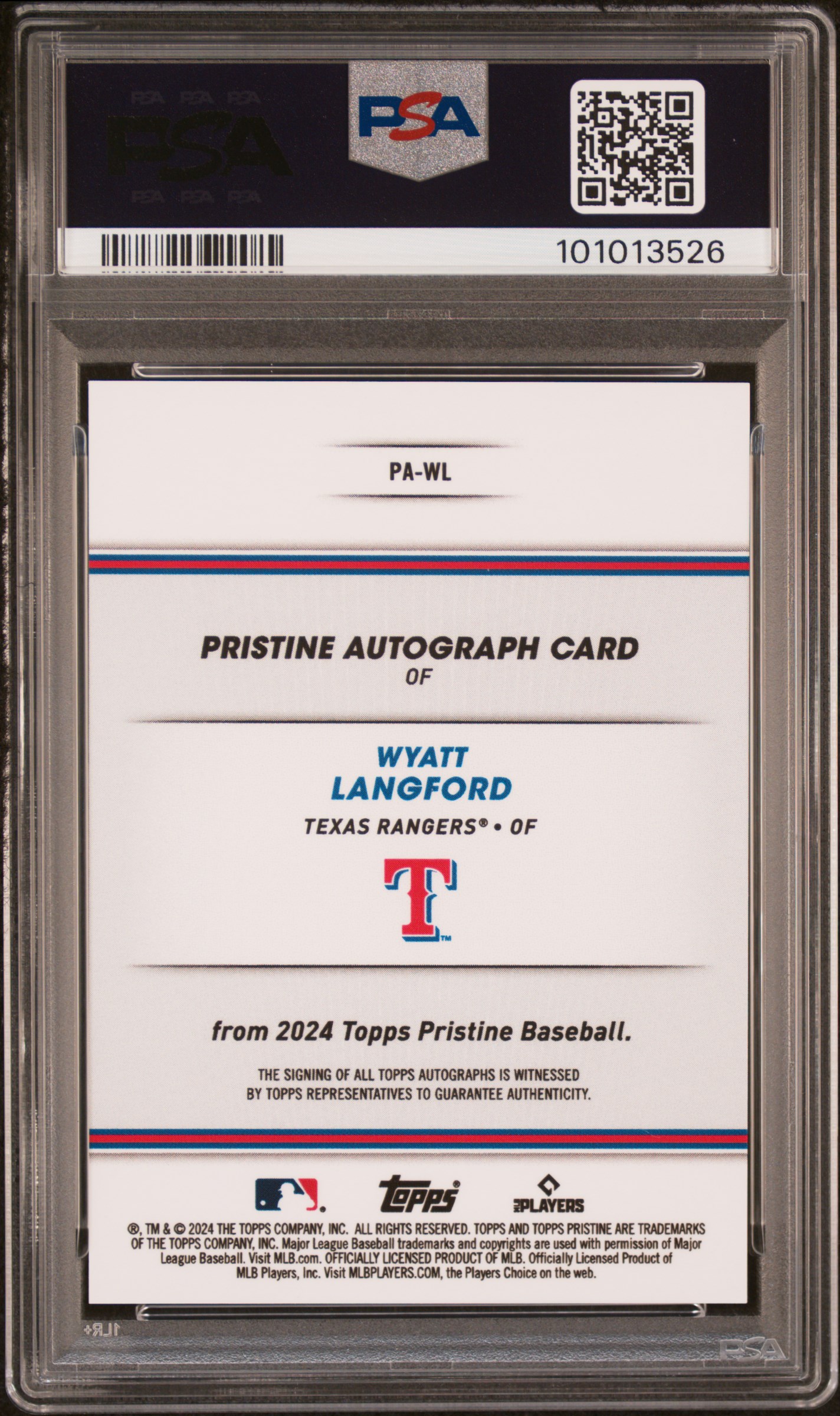 2024 Topps Pristine Pristine Autographs Wyatt Langford #Pawl Gem Mt 10 back