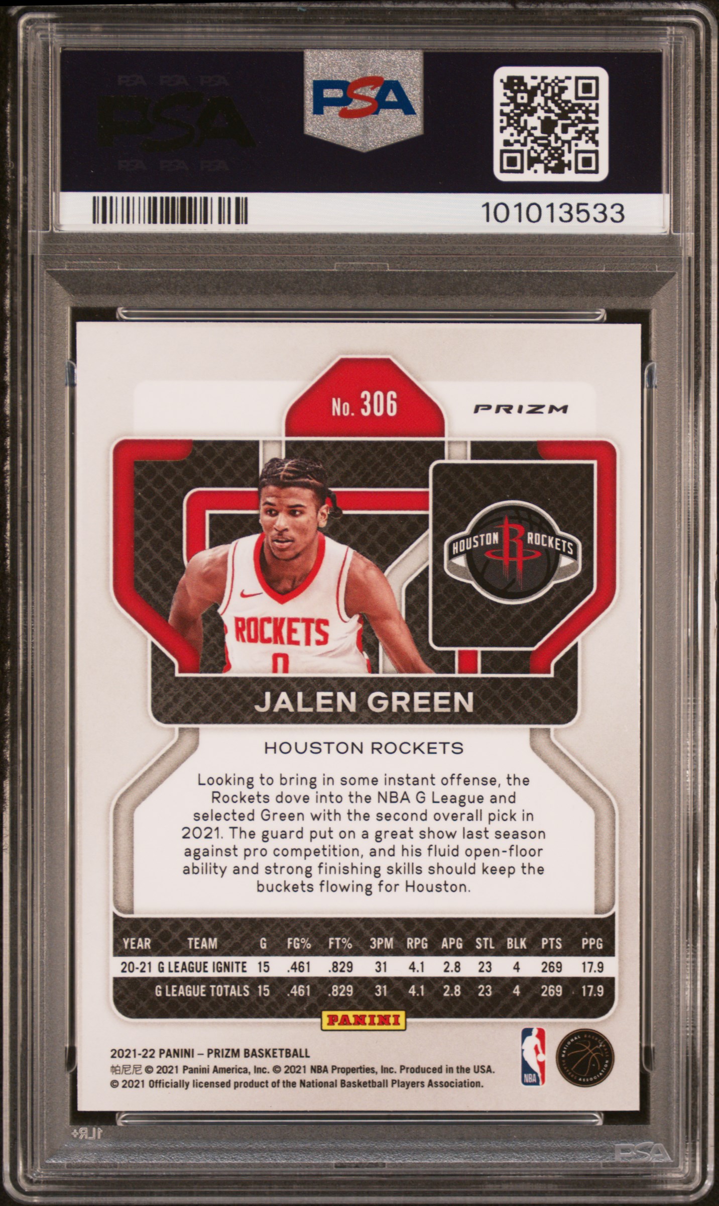2021 Panini Prizm Jalen Green #306 (Silver Prizm) Gem Mt 10 back