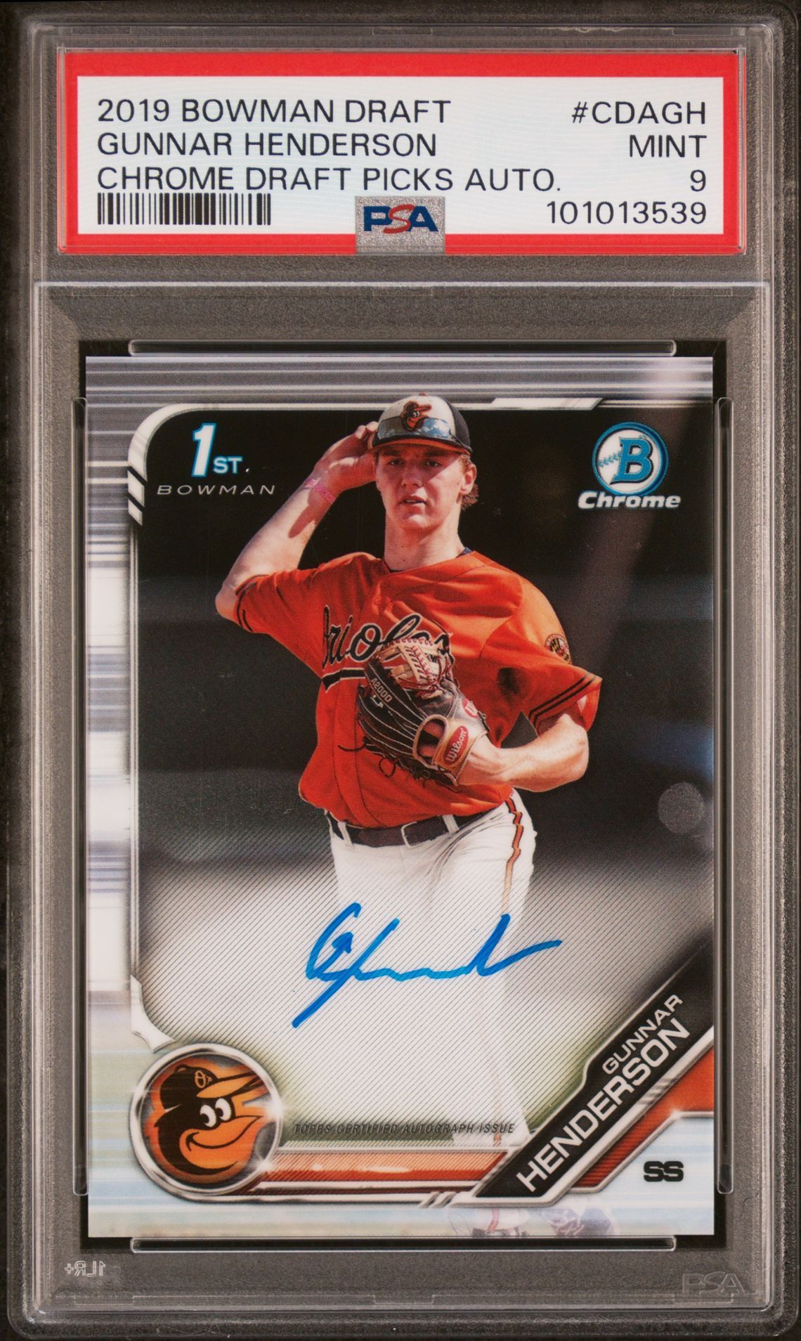2019 Bowman Draft Chrome Draft Picks Autograph Gunnar Henderson #Cdagh (Chrome Draft Picks Auto.) Mint 9 front