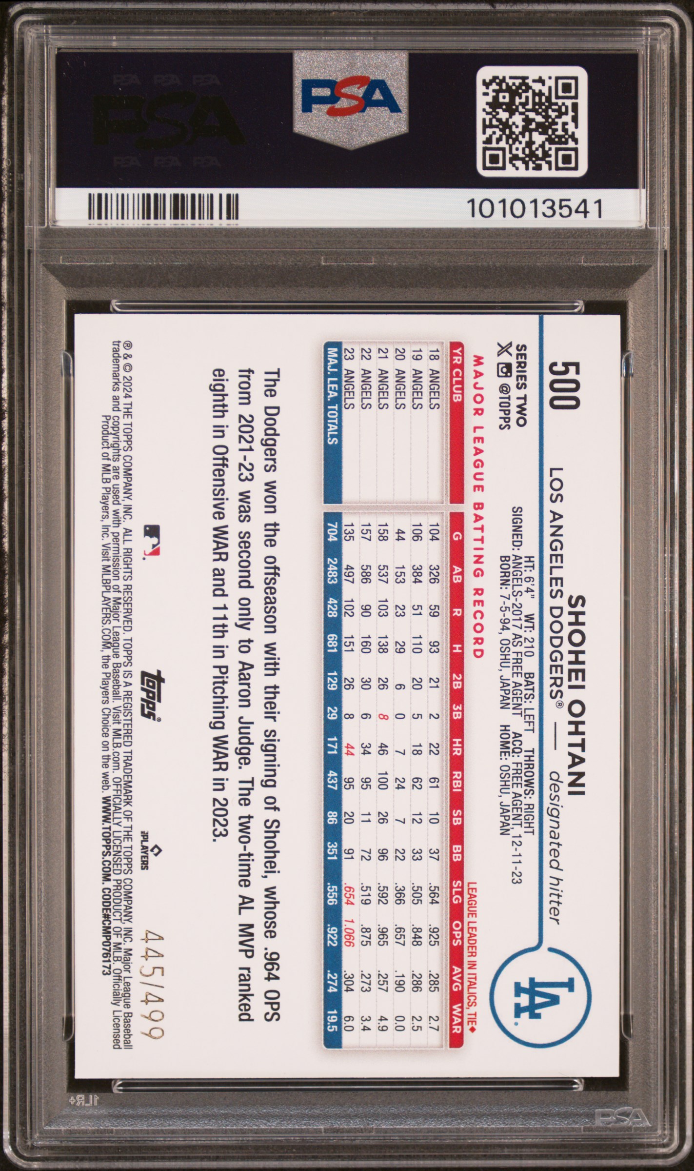 2024 Topps Shohei Ohtani #500 (Green Foil) Mint 9 back