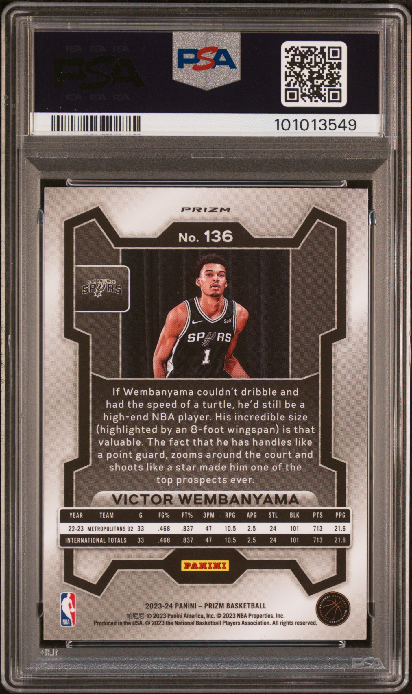 2023 Panini Prizm Victor Wembanyama #136 (Ice) Mint 9 back