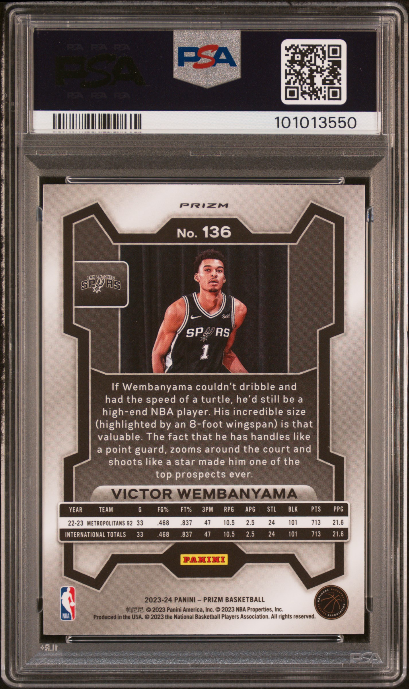 2023 Panini Prizm Victor Wembanyama #136 (Ice) Mint 9 back