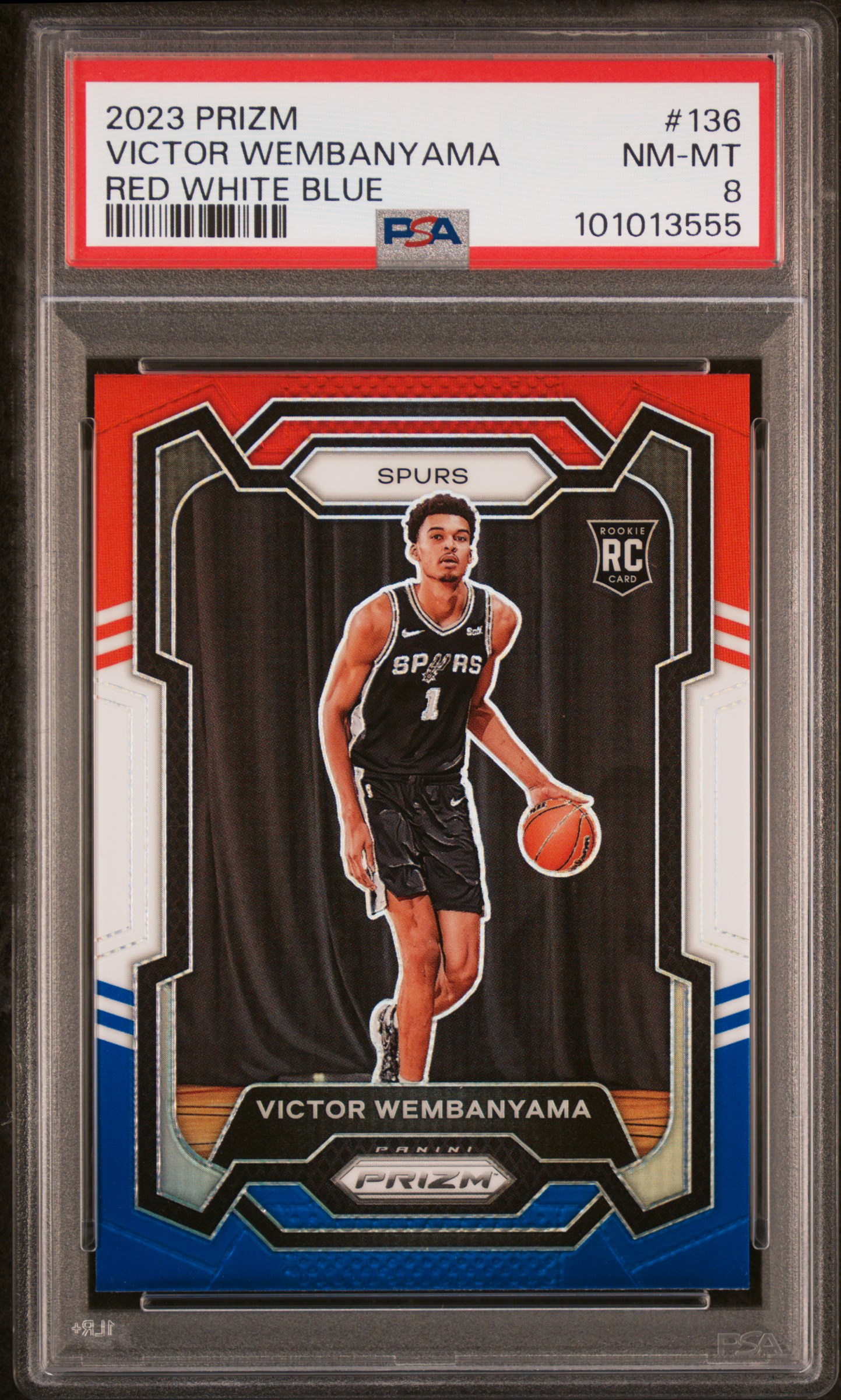 2023 Panini Prizm Victor Wembanyama #136 (Red White Blue) Nm-Mt 8 front