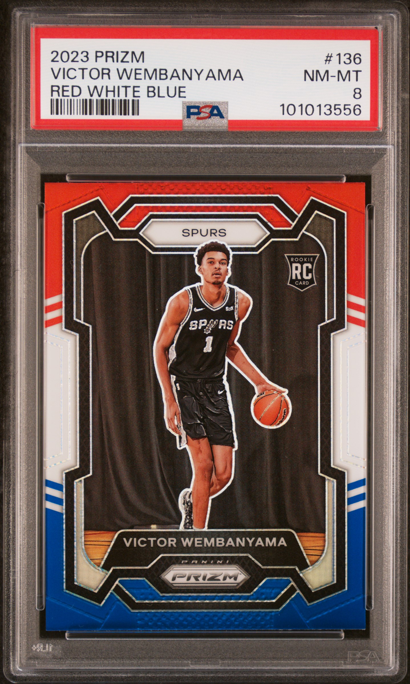 2023 Panini Prizm Victor Wembanyama #136 (Red White Blue) Nm-Mt 8 front