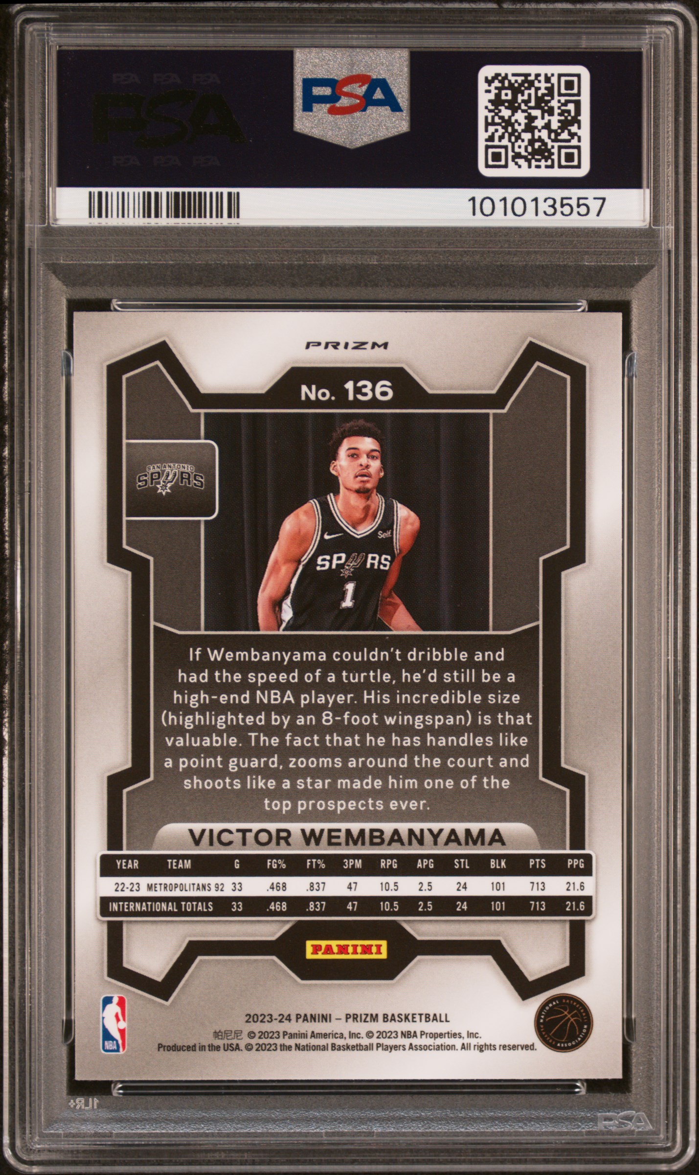 2023 Panini Prizm Victor Wembanyama #136 (Green Prizm) Mint 9 back