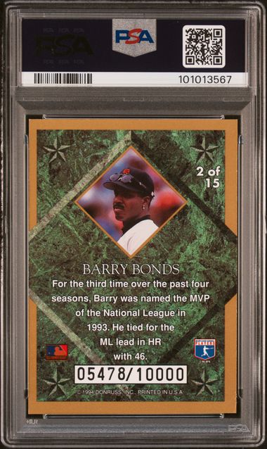 1994 Leaf Gold Stars Barry Bonds #2 Nm-Mt 8 back