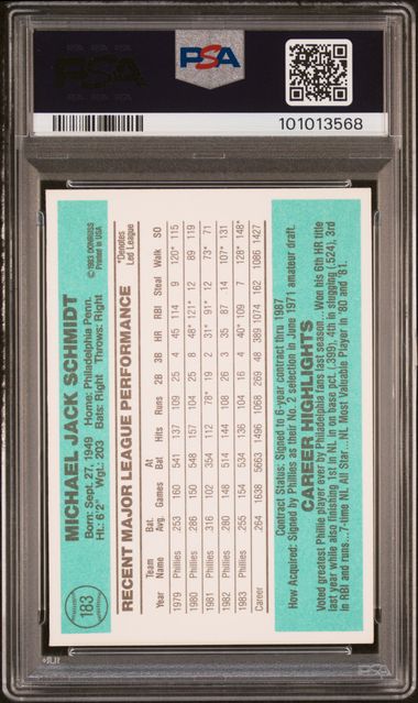 1984 Donruss Mike Schmidt #183 Mint 9 back