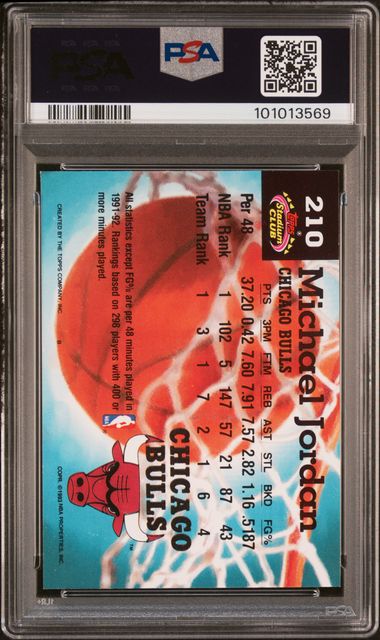 1992 Stadium Club Michael Jordan #210 Mint 9 back