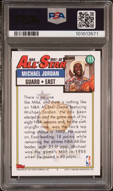 1992 Topps Michael Jordan #115 Gem Mt 10 back