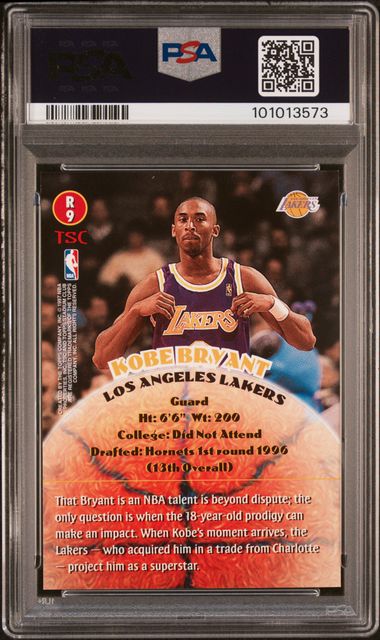 1996 Stadium Club Rookies 2 Kobe Bryant #R9 (Rookies 2) Mint 9 back