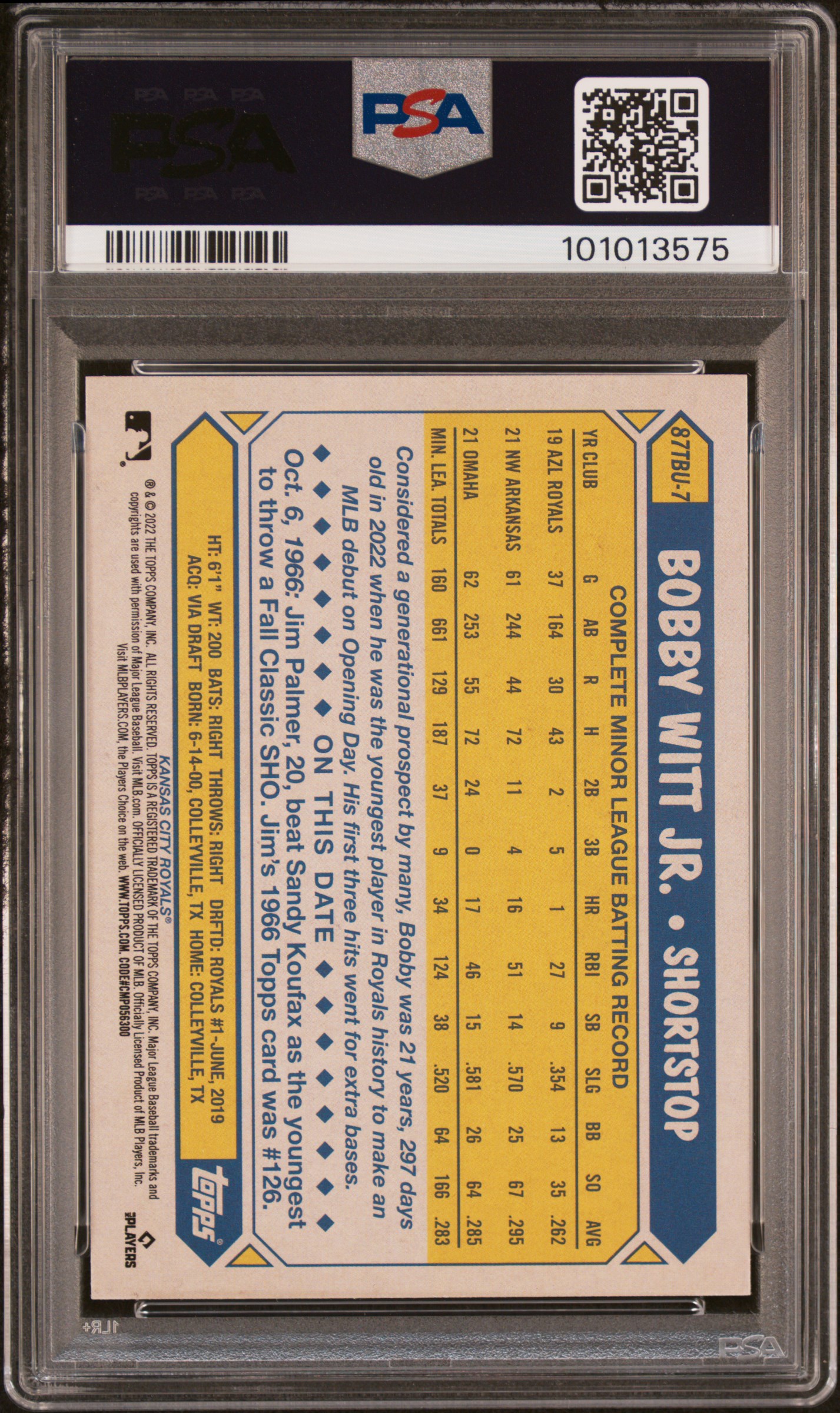 2022 Topps Update 1987 Topps Baseball Bobby Witt Jr. #87Tbu7 (1987 Topps Baseball) Mint 9 back