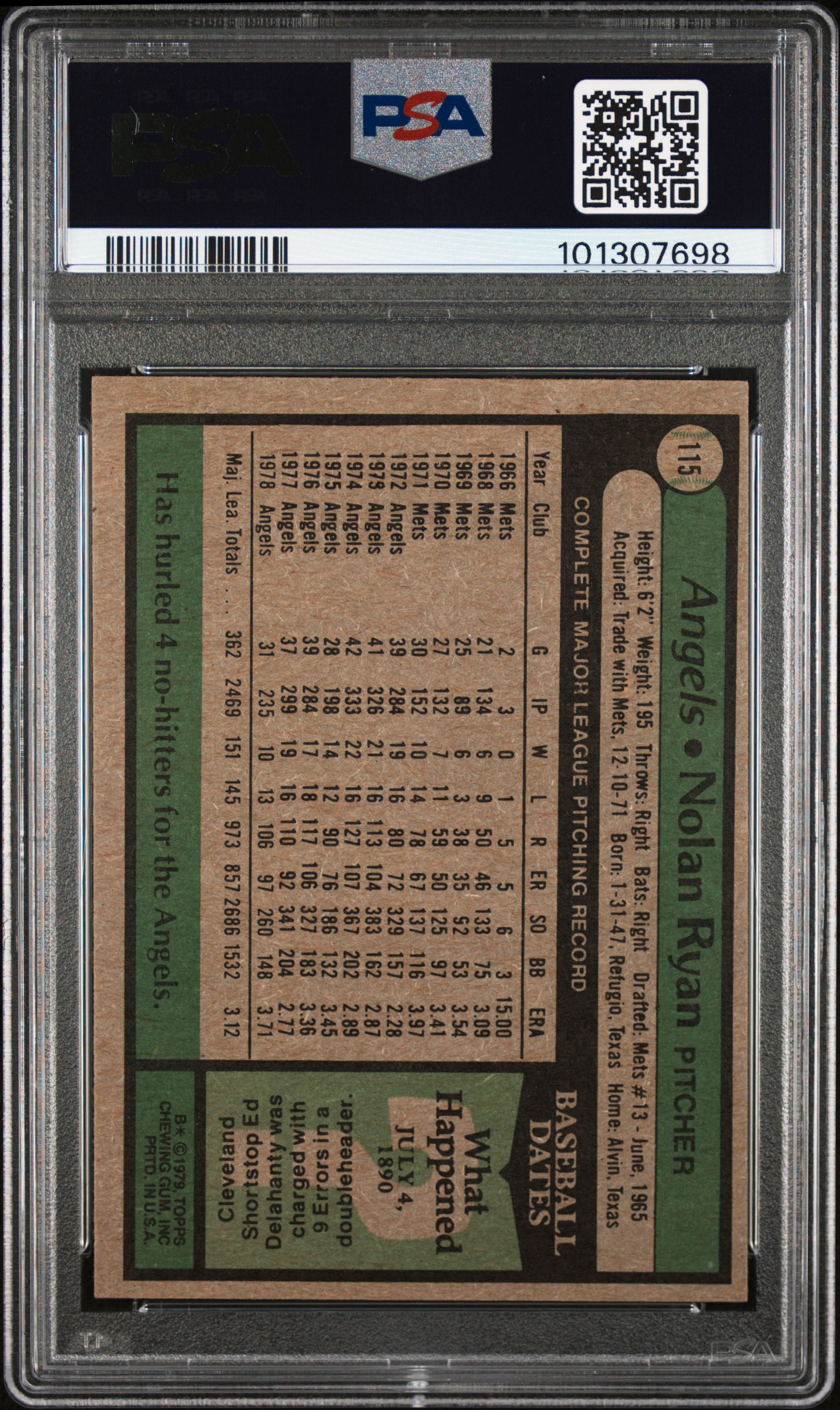 1979 Topps Nolan Ryan #115 Ex 5 back