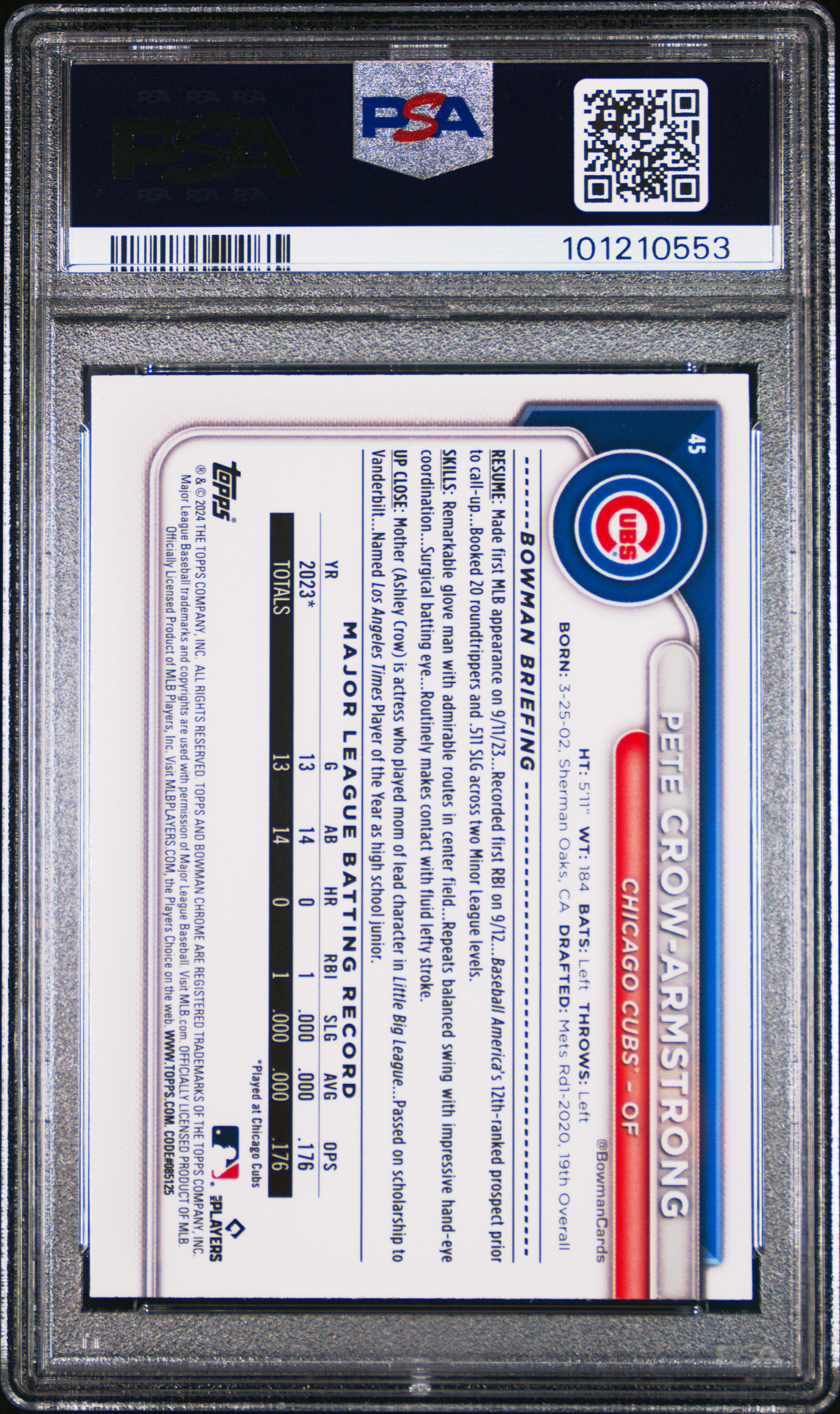 2024 Bowman Chrome Pete Crow-Armstrong #45 (Sp) Mint 9 back