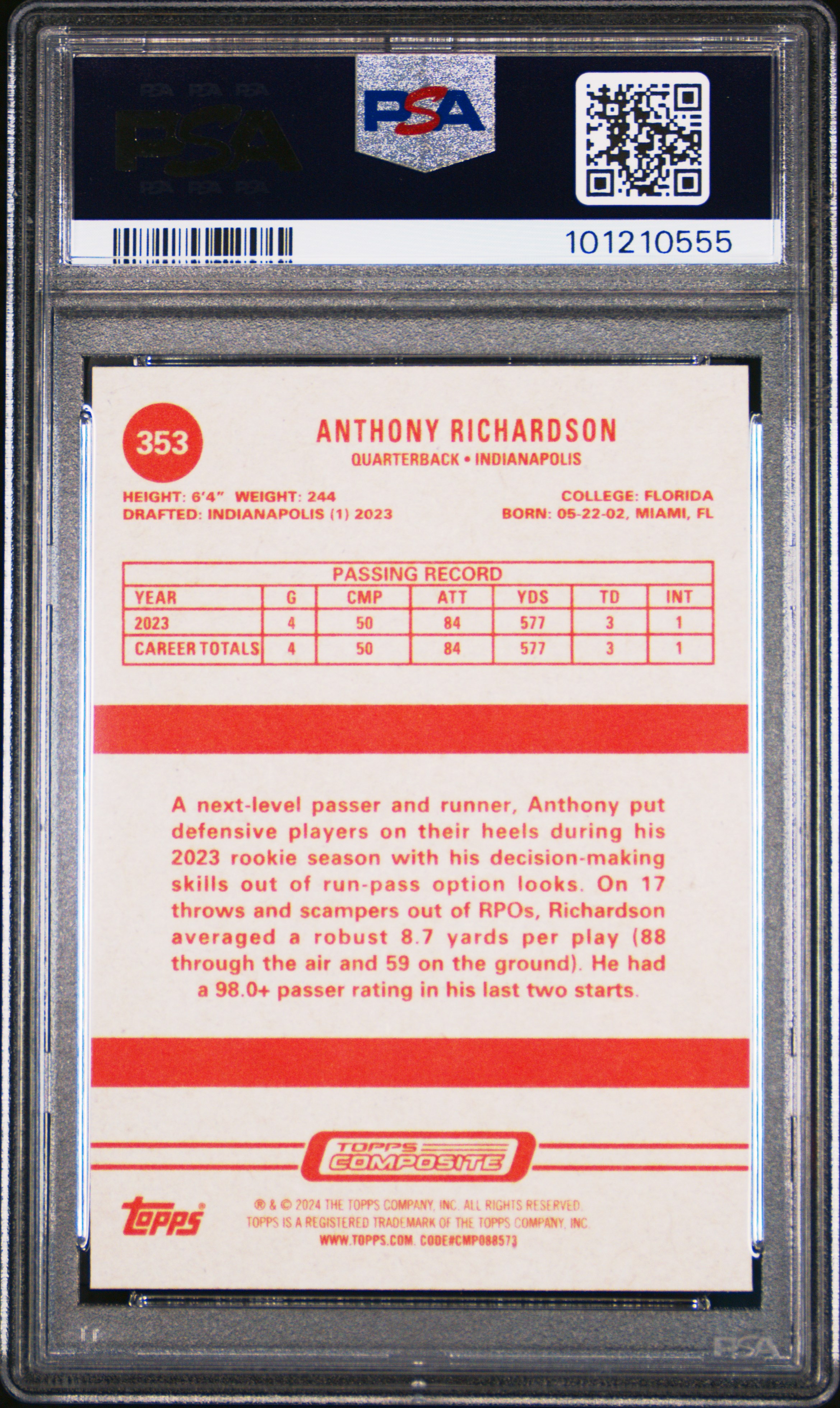 2023 Topps Composite Anthony Richardson #353 Nm-Mt 8 back