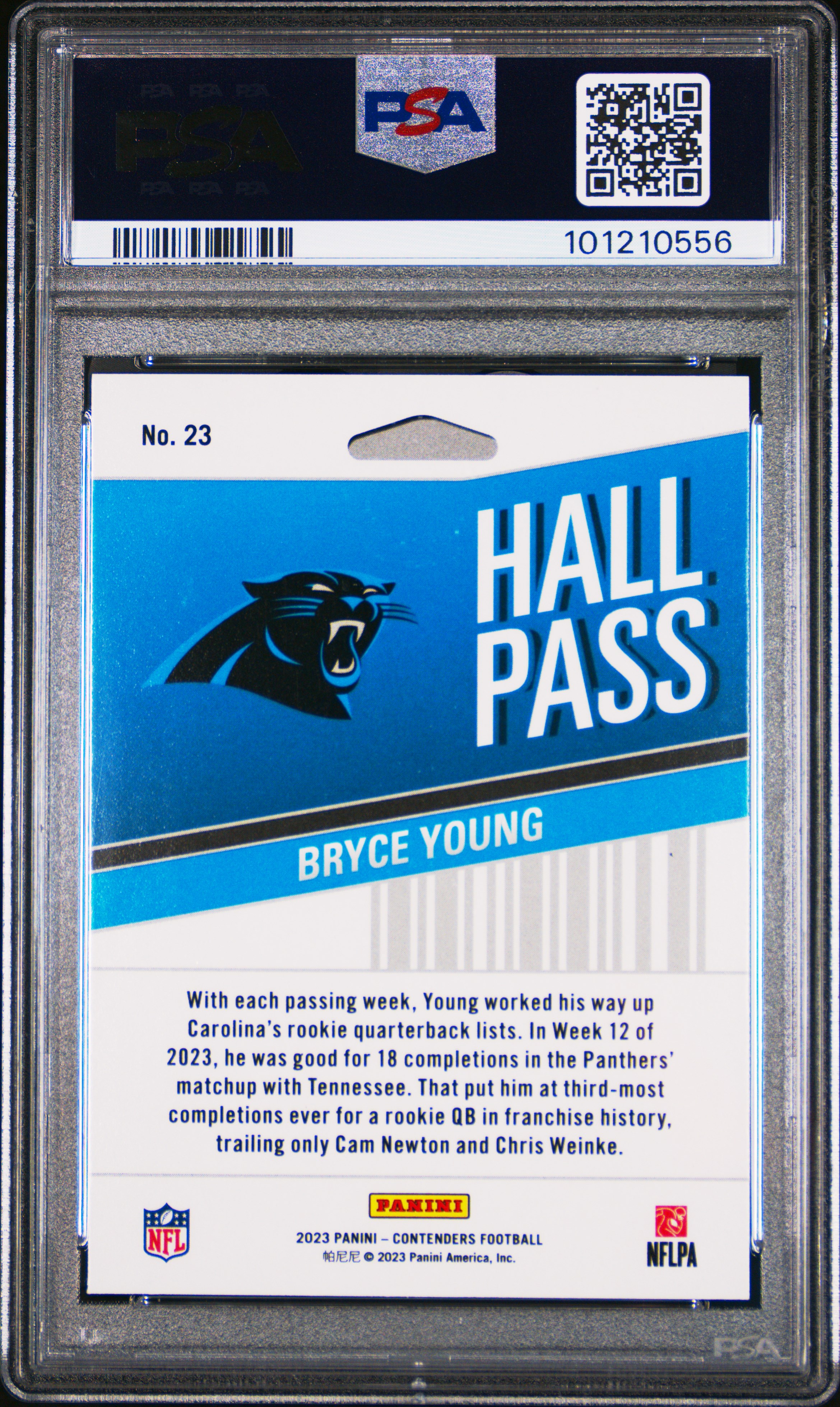 2023 Panini Contenders Hall Pass Bryce Young #23 Gem Mt 10 back