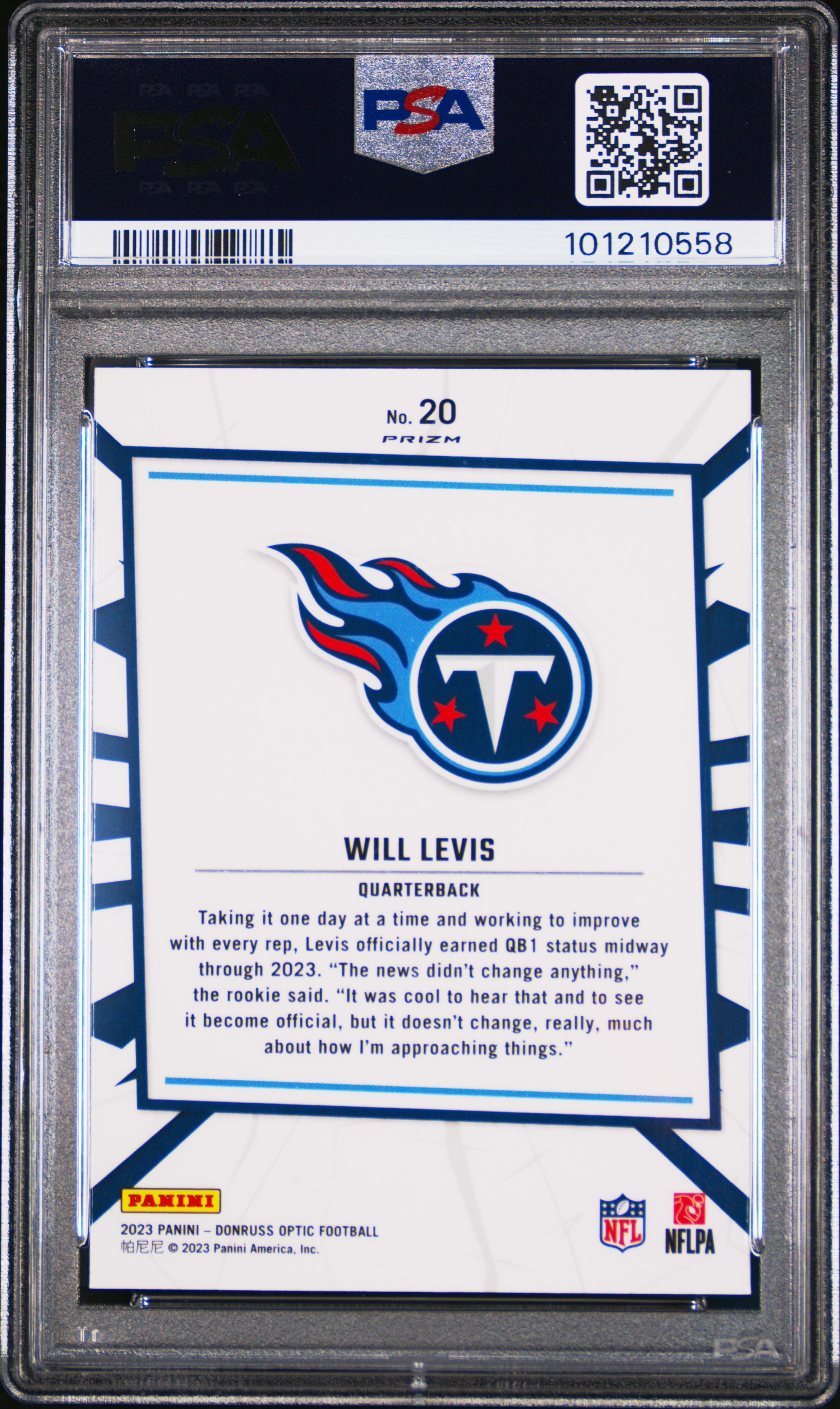 2023 Panini Donruss Optic My House! Will Levis #20 Gem Mt 10 back