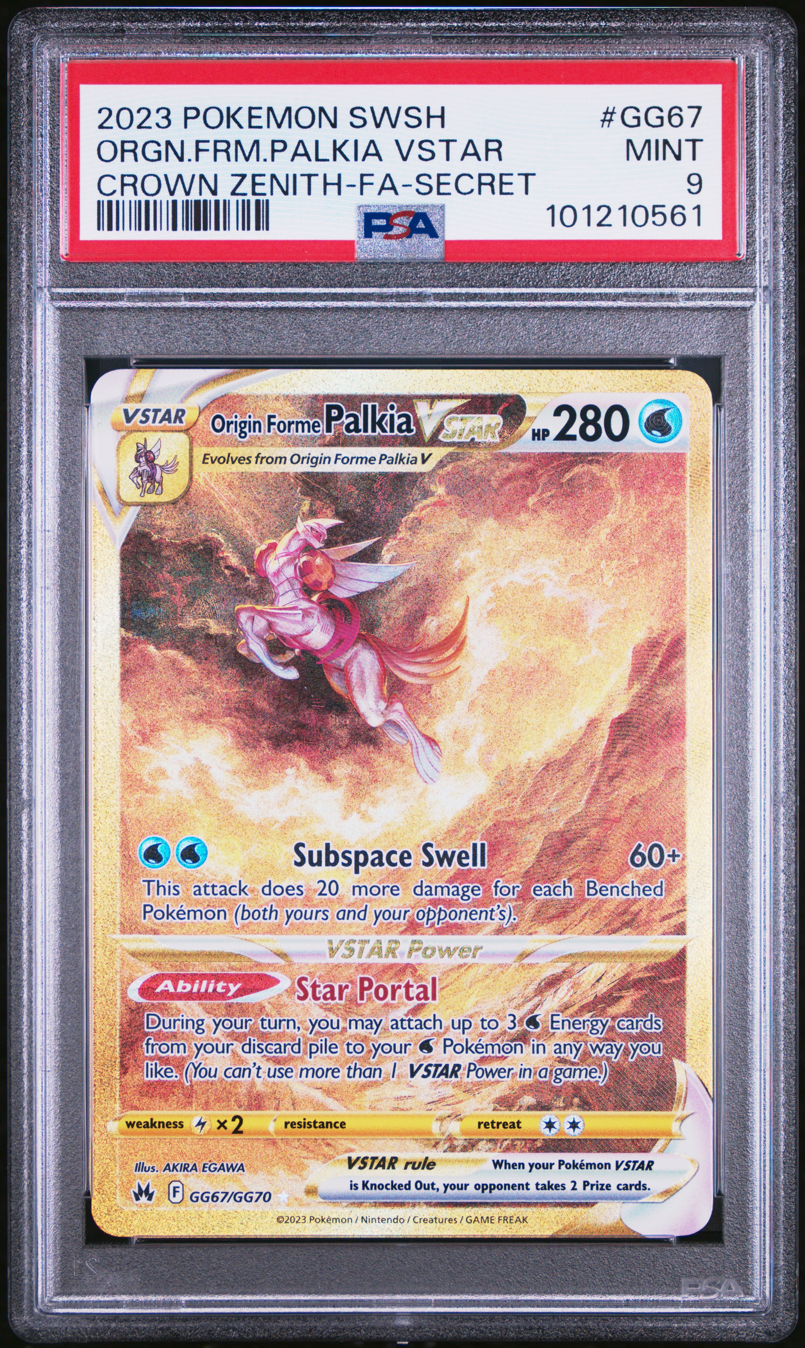 2023 Pokemon Sword And Shield Crown Zenith Orgn.frm.palkia Vstar #Gg67 (Crown Zenith-Fa-Secret) Mint 9 front