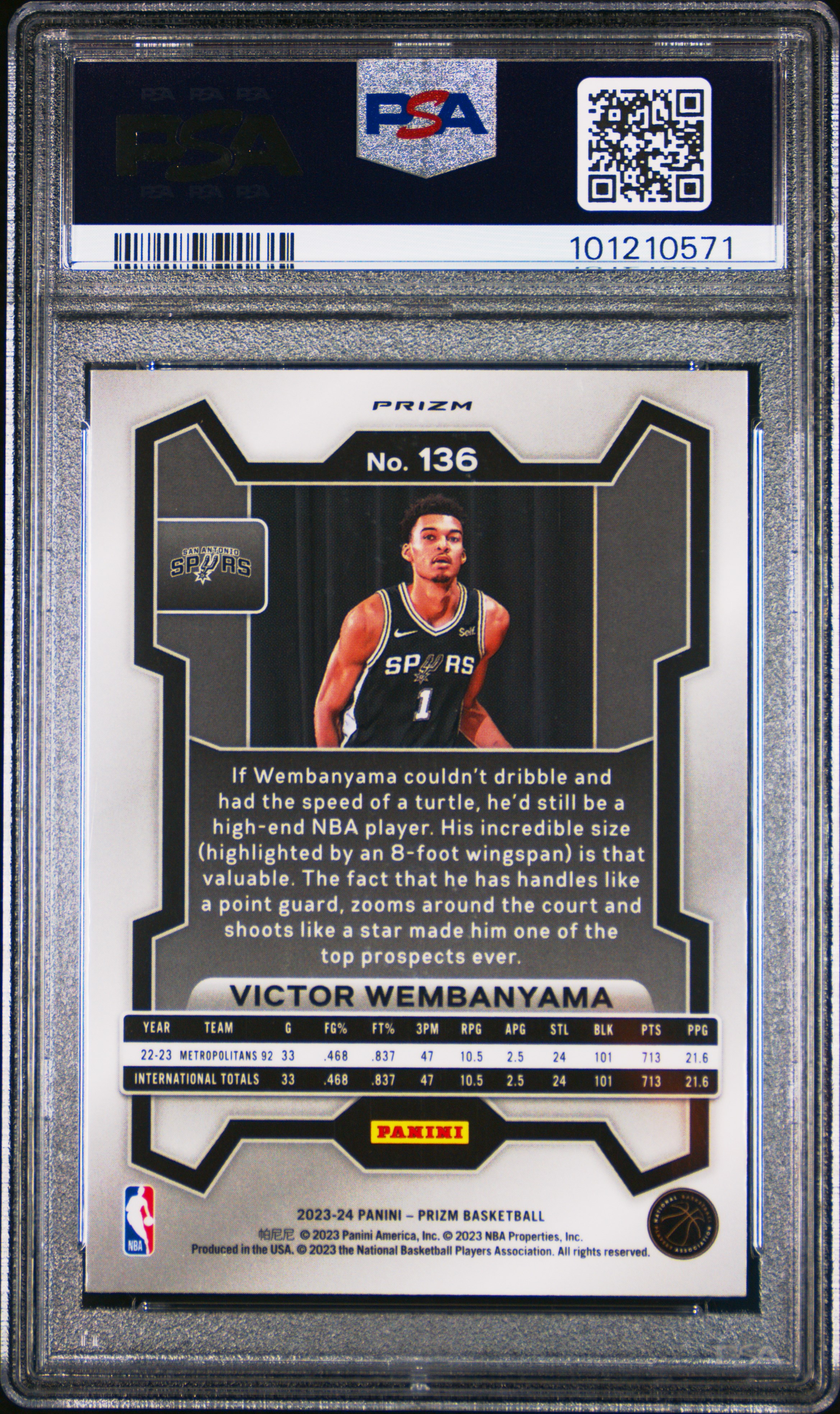 2023 Panini Prizm Victor Wembanyama #136 (Red White Blue) Mint 9 back