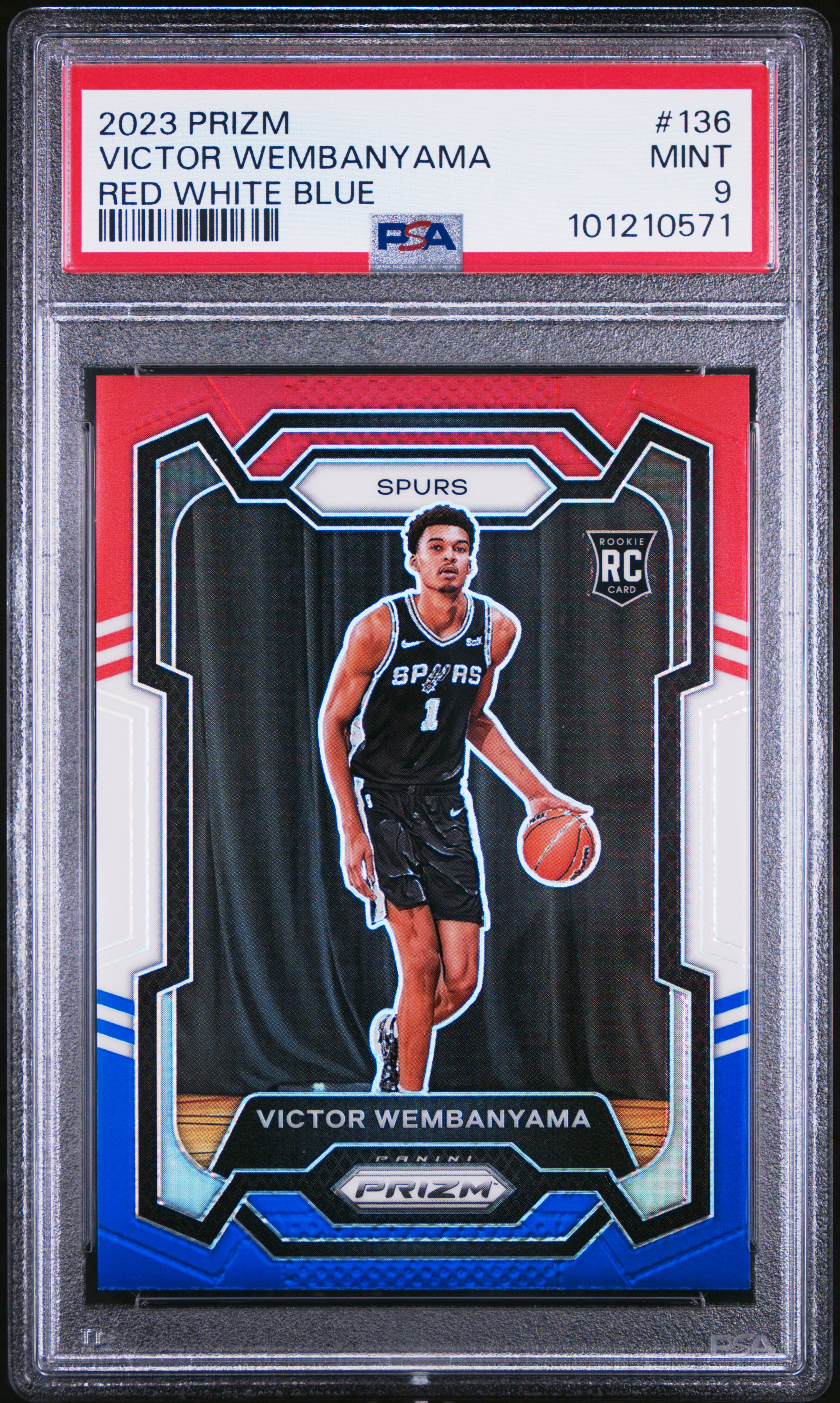 2023 Panini Prizm Victor Wembanyama #136 (Red White Blue) Mint 9 front