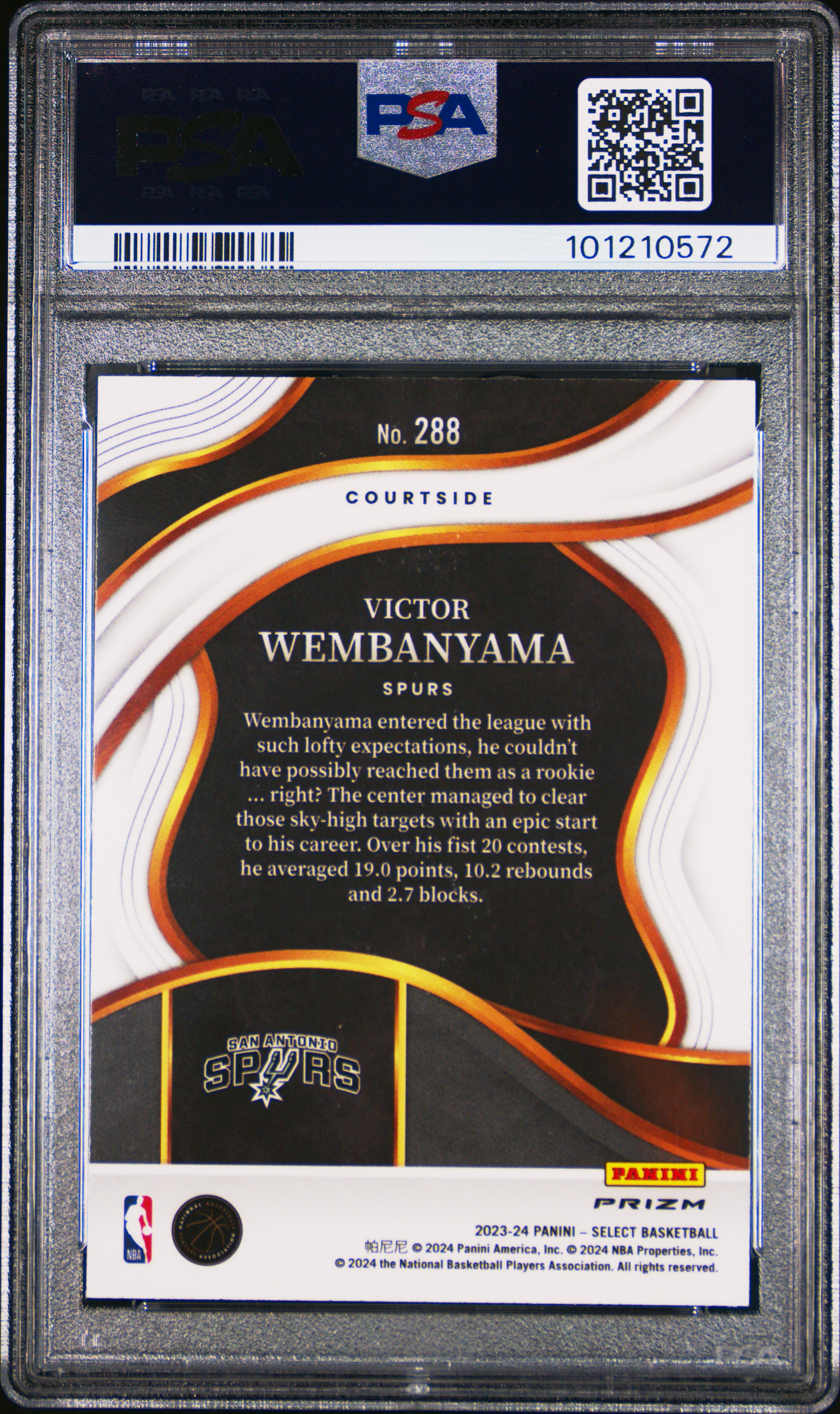 2023 Panini Select Victor Wembanyama #288 (Orange Flash) Mint 9 back