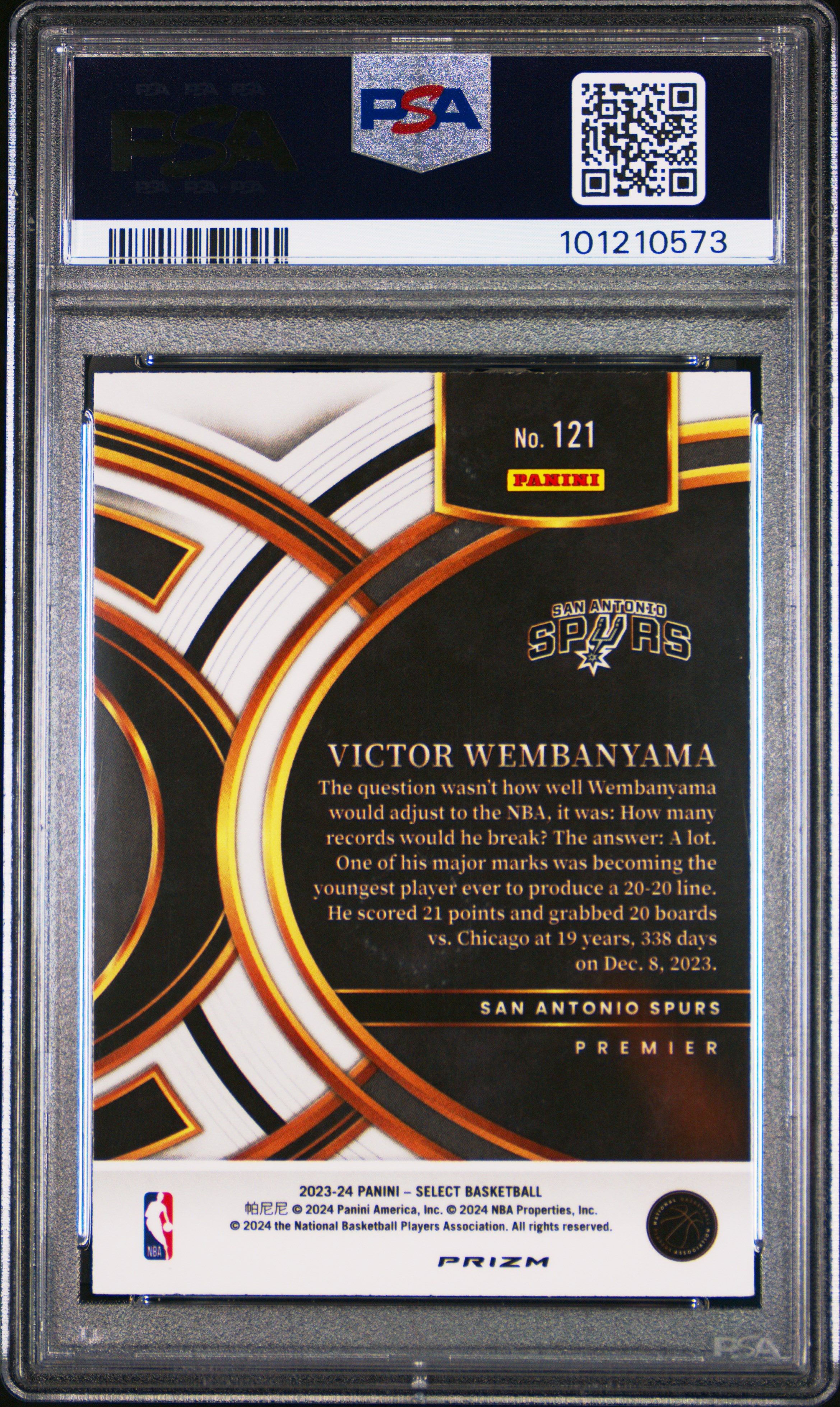 2023 Panini Select Victor Wembanyama #121 (Tri-Color) Gem Mt 10 back