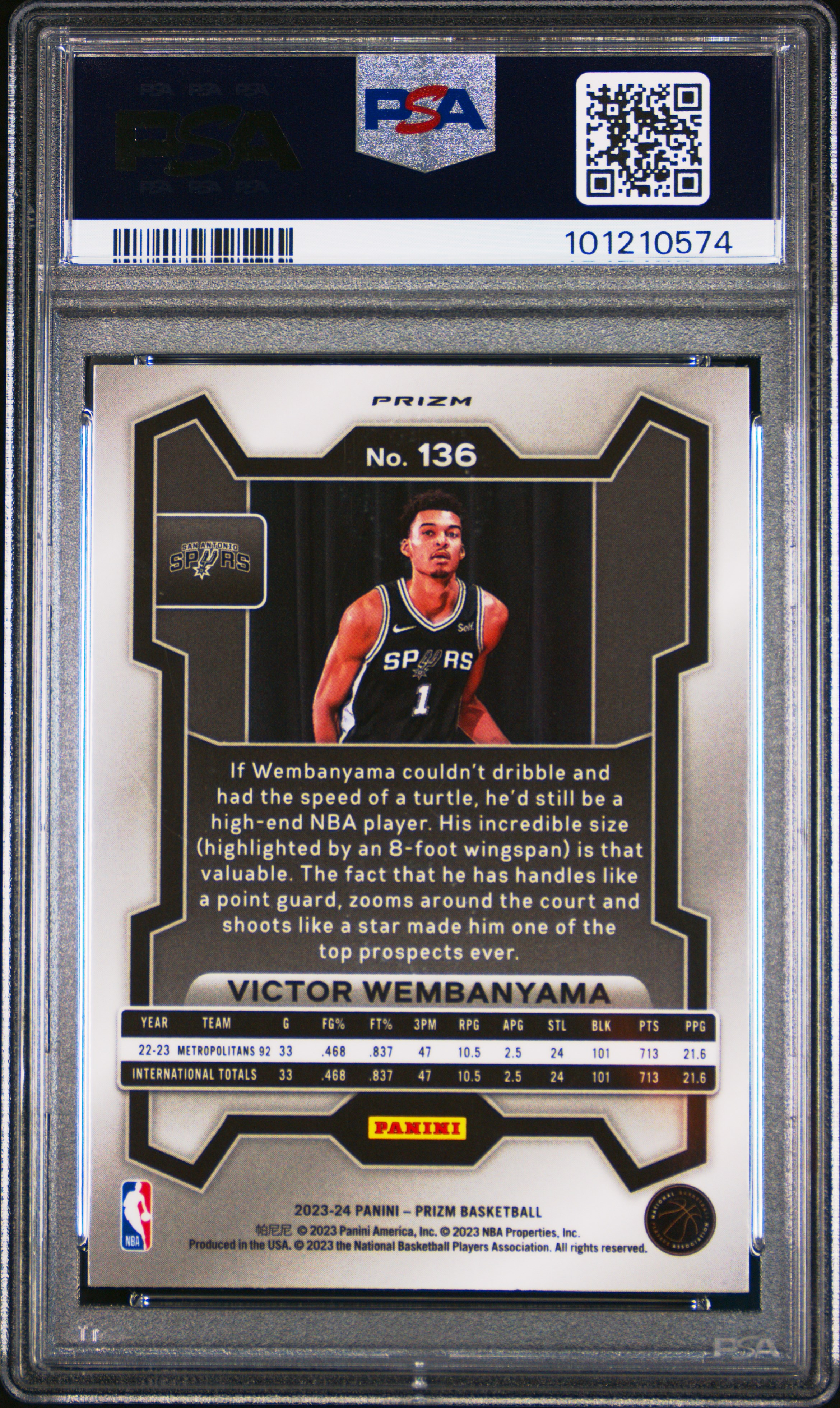 2023 Panini Prizm Victor Wembanyama #136 (Silver Prizm) Mint 9 back