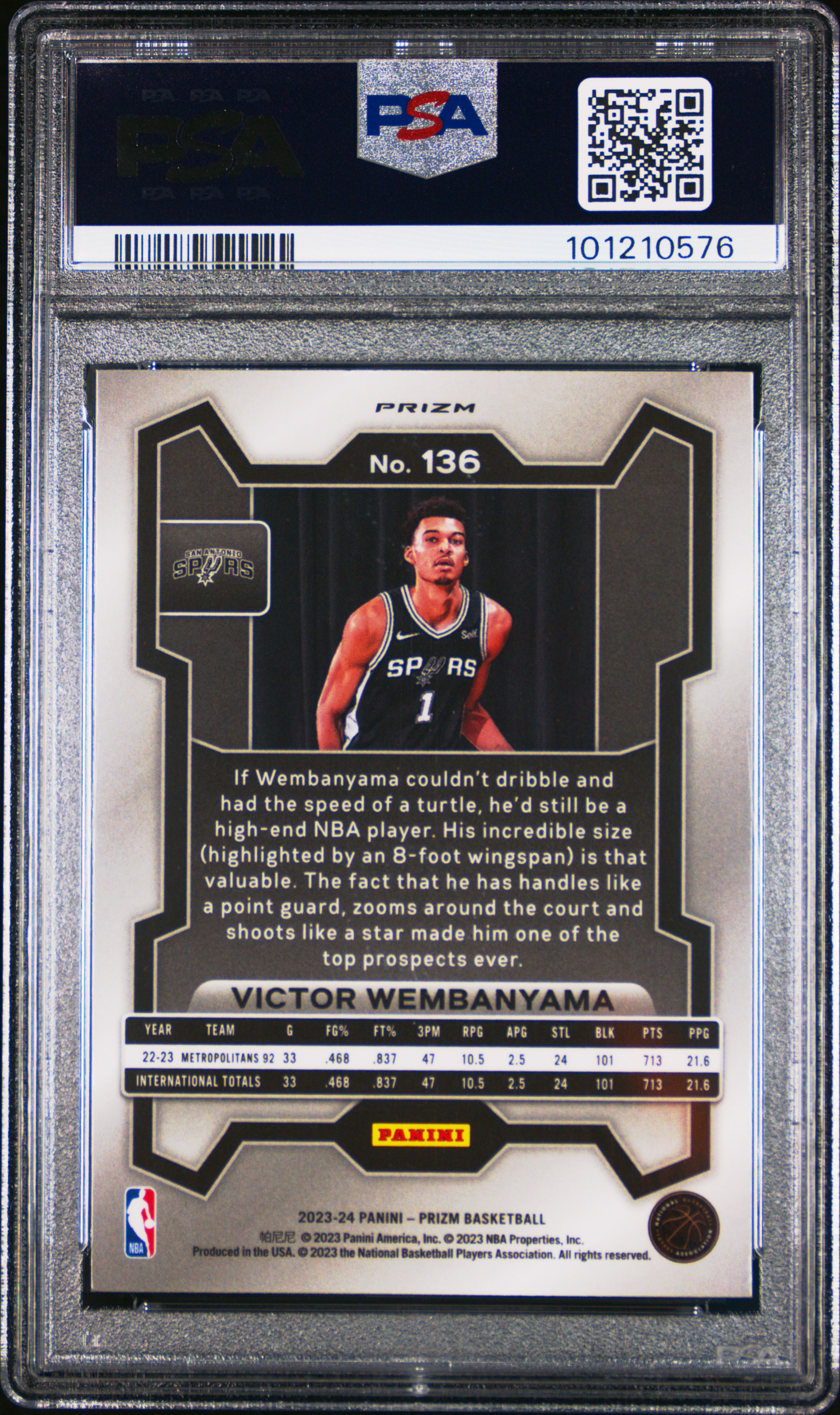 2023 Panini Prizm Victor Wembanyama #136 (Silver Prizm) Gem Mt 10 back