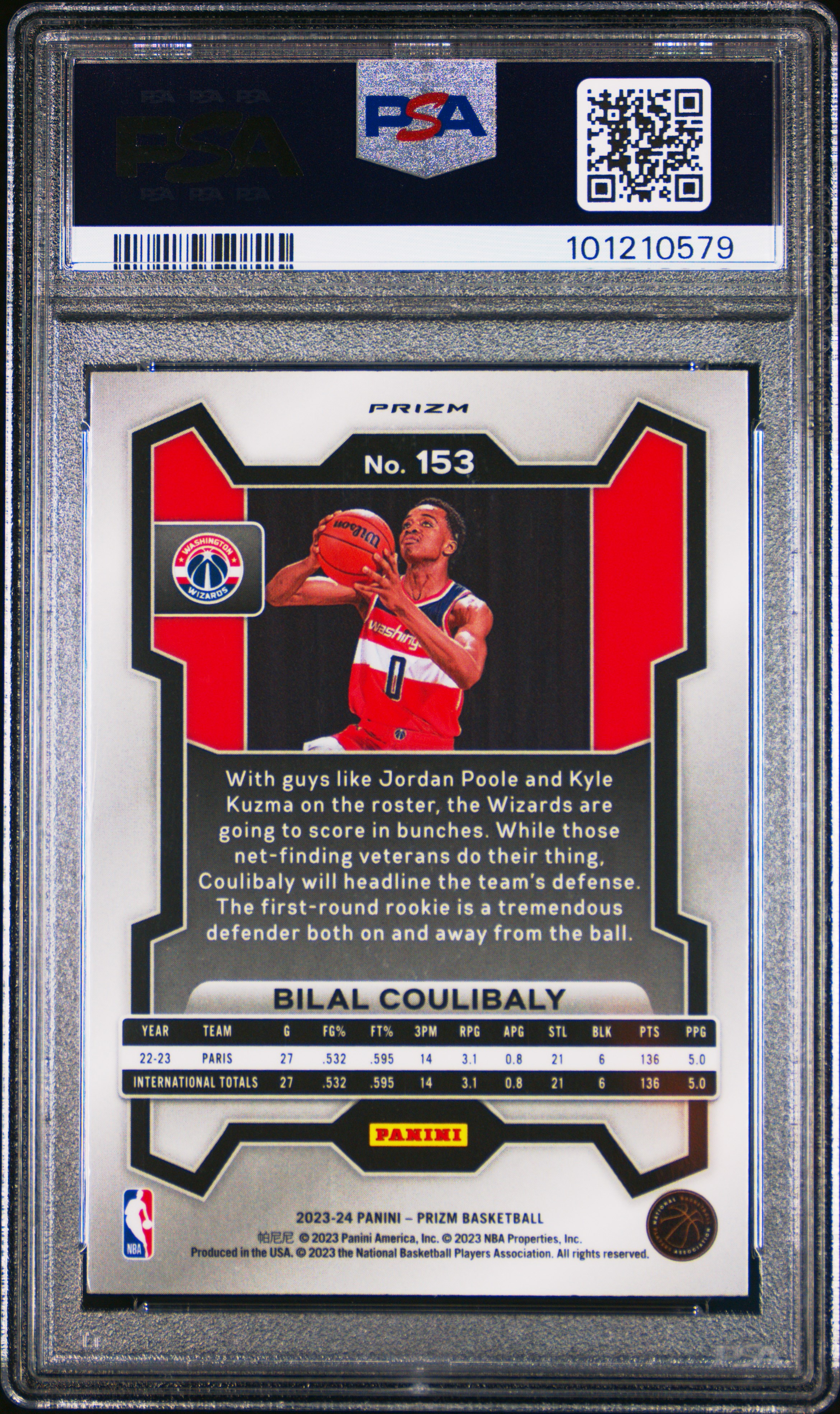 2023 Panini Prizm Bilal Coulibaly #153 (Ruby Wave) Gem Mt 10 back