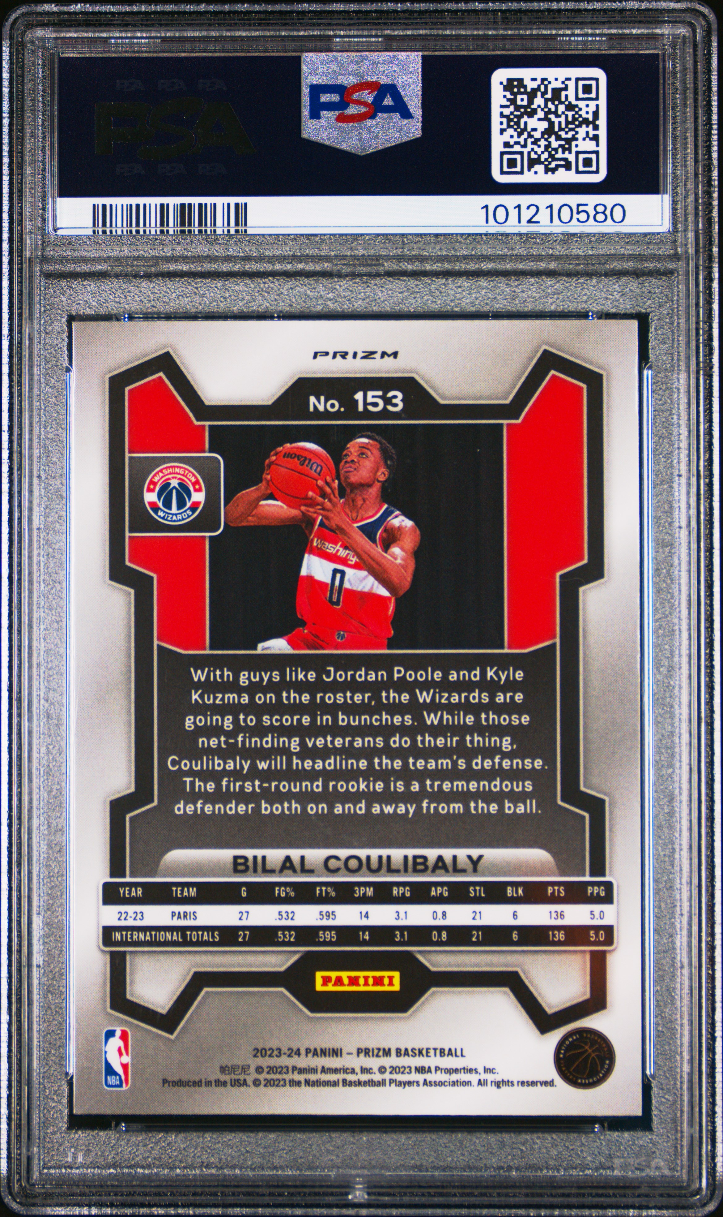 2023 Panini Prizm Bilal Coulibaly #153 (Silver Prizm) Gem Mt 10 back
