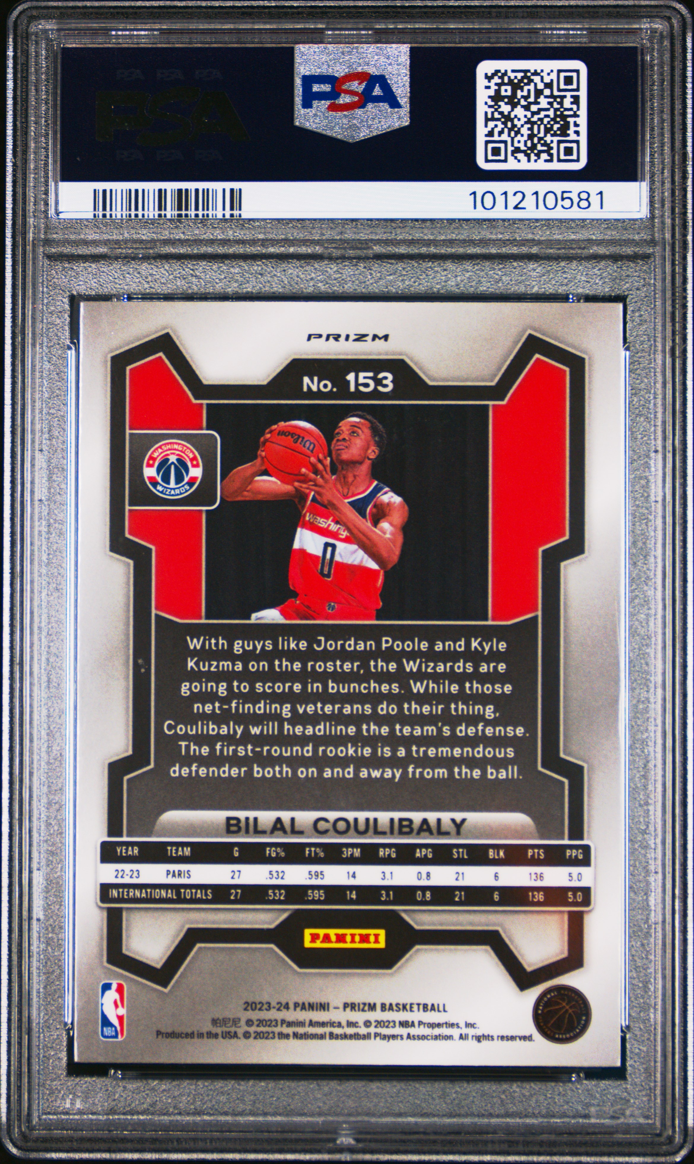 2023 Panini Prizm Bilal Coulibaly #153 (Silver Prizm) Mint 9 back