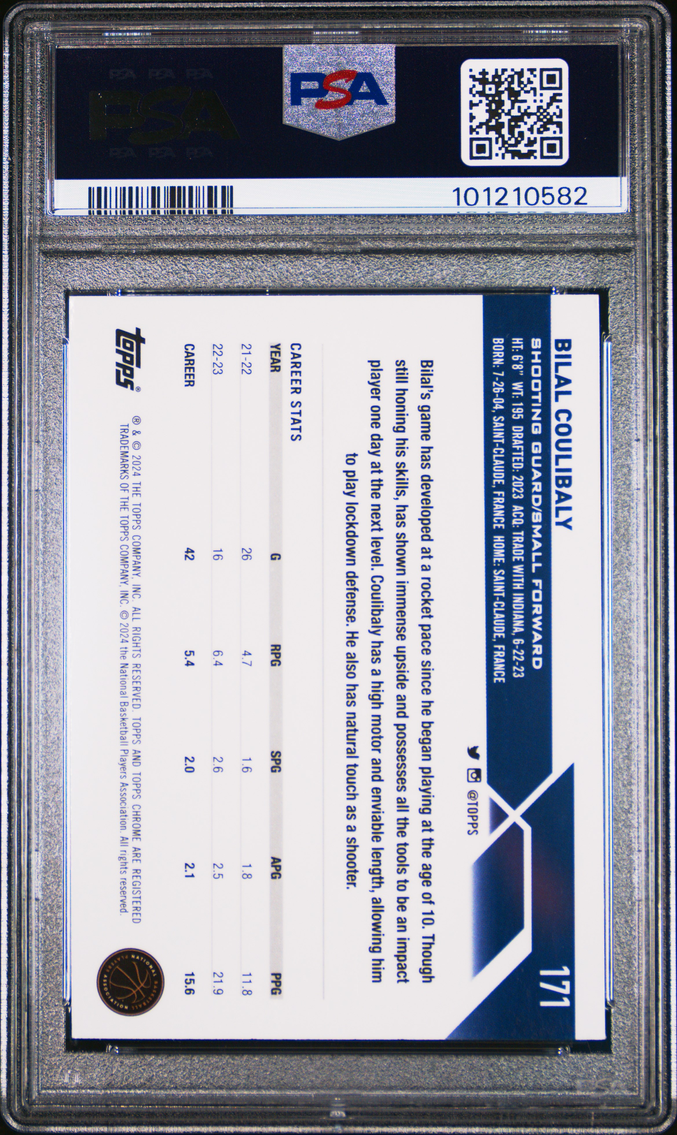 2023 Topps Chrome Bilal Coulibaly #171 (Orange Geometric) Mint 9 back