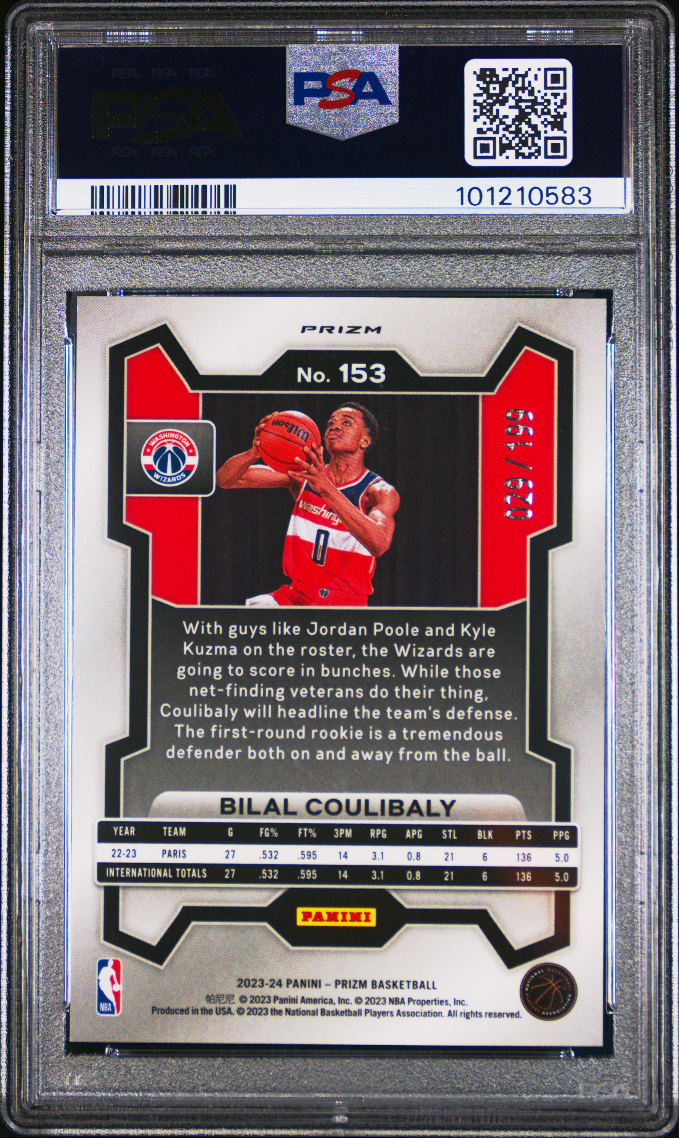 2023 Panini Prizm Bilal Coulibaly #153 (Blue Prizm) Mint 9 back