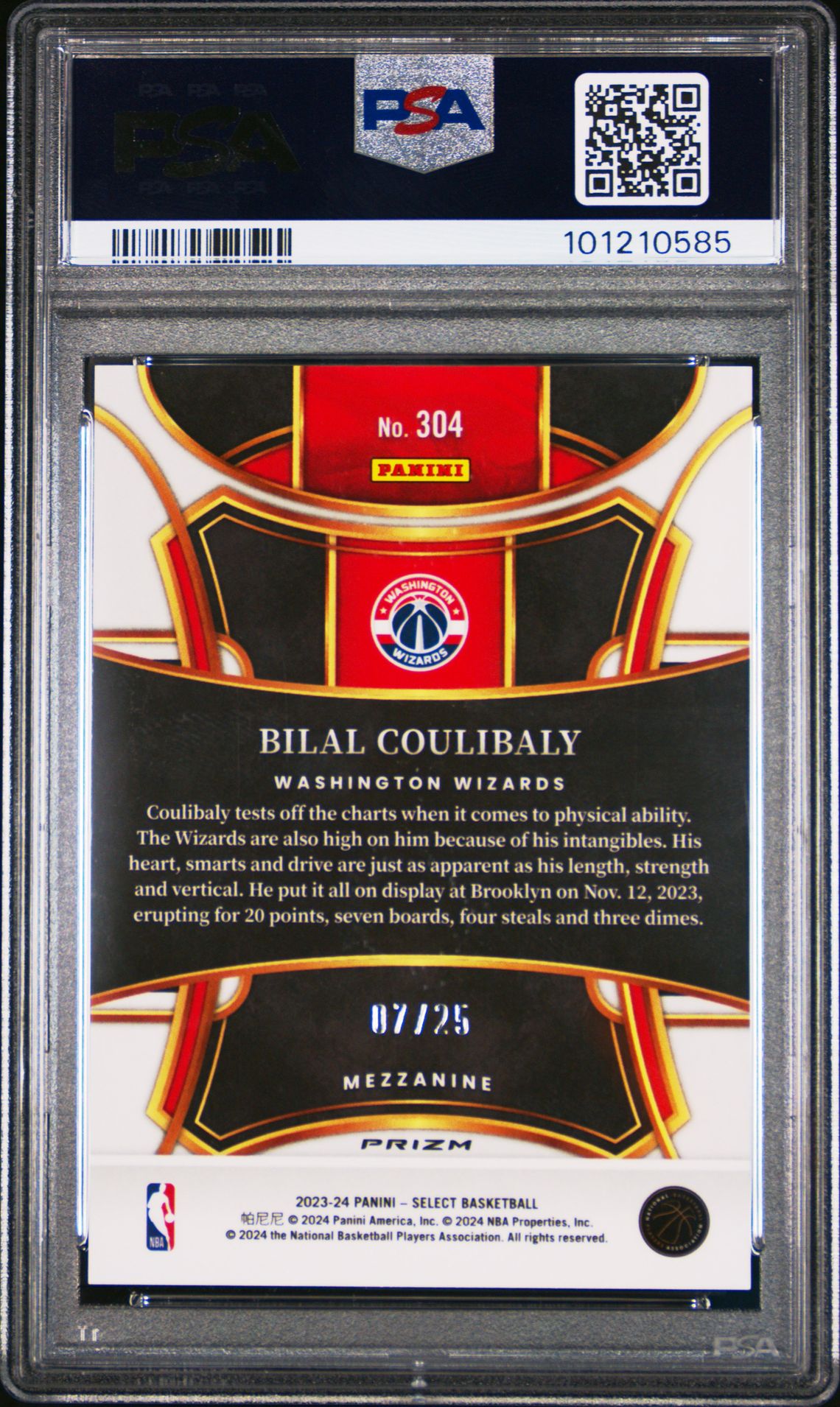 2023 Panini Select Bilal Coulibaly #304 (Tie-Dye Prizm) Mint 9 back