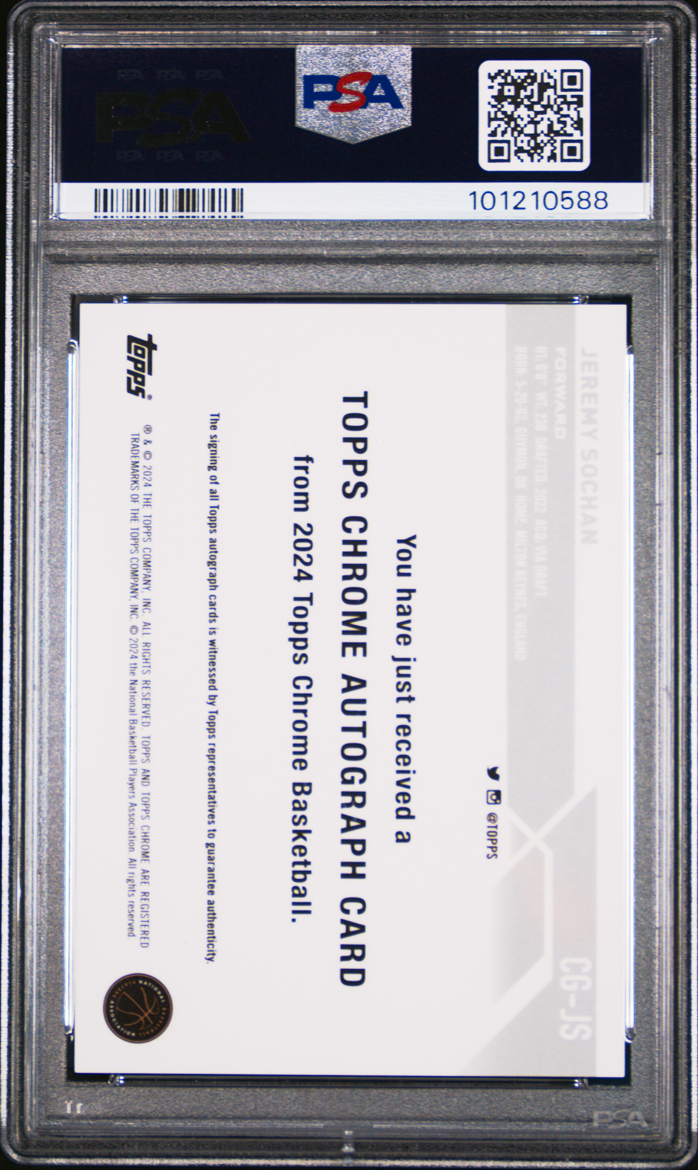 2023 Topps Chrome Sapphire Edition Topps Chrome Autographs Jeremy Sochan #Cgjs (Chrome Autograph-Orange) Gem Mt 10 back