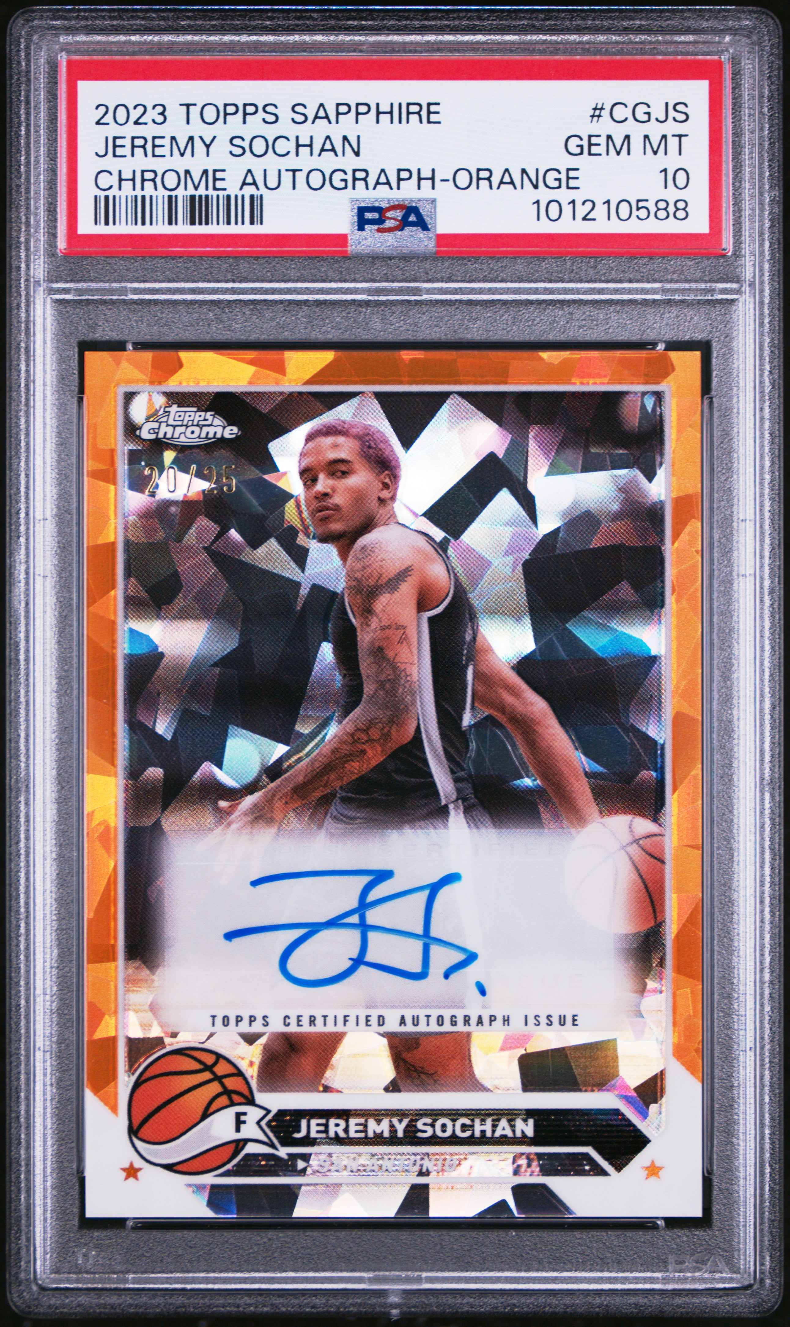 2023 Topps Chrome Sapphire Edition Topps Chrome Autographs Jeremy Sochan #Cgjs (Chrome Autograph-Orange) Gem Mt 10 front