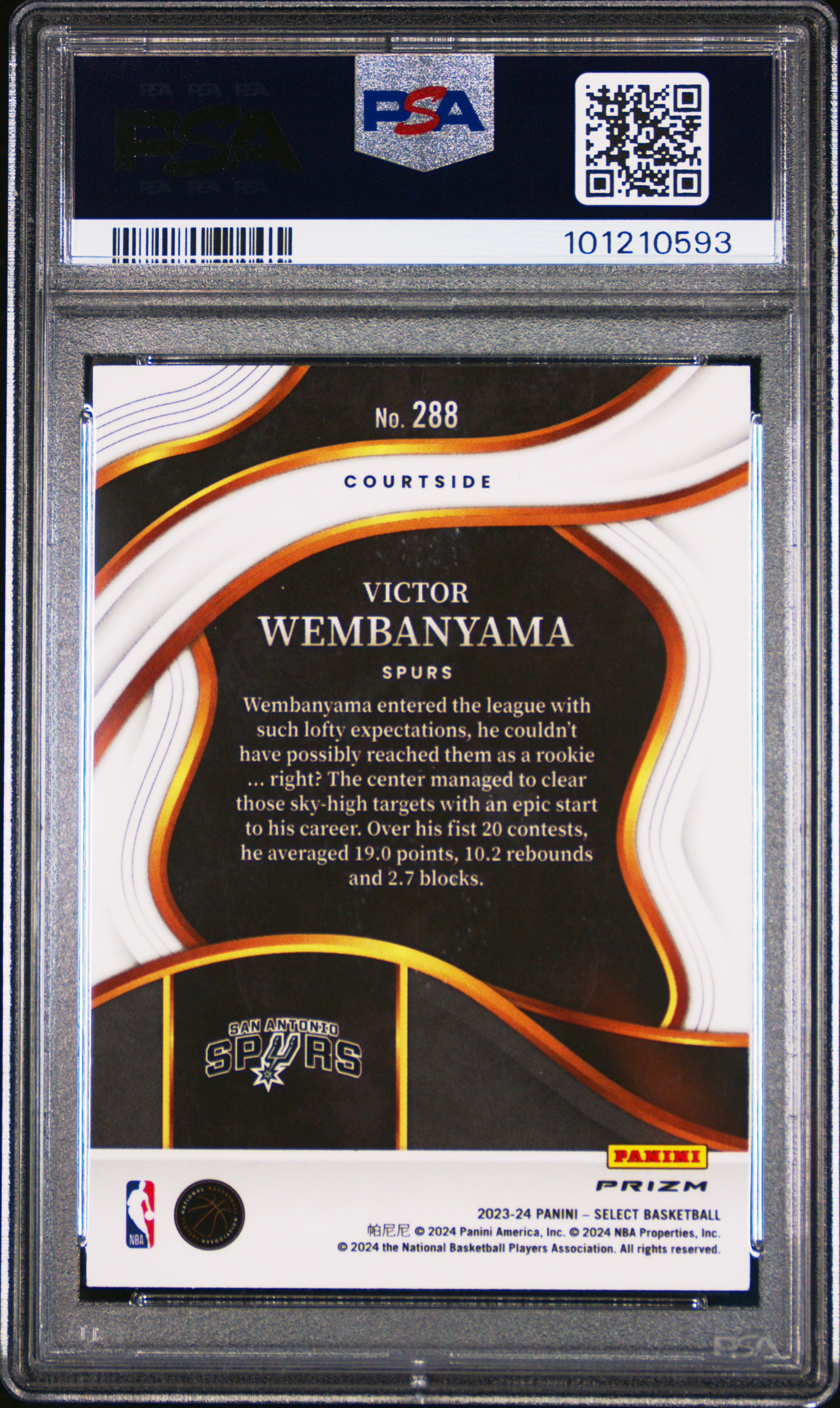 2023 Panini Select Victor Wembanyama #288 (Tectonic) Gem Mt 10 back