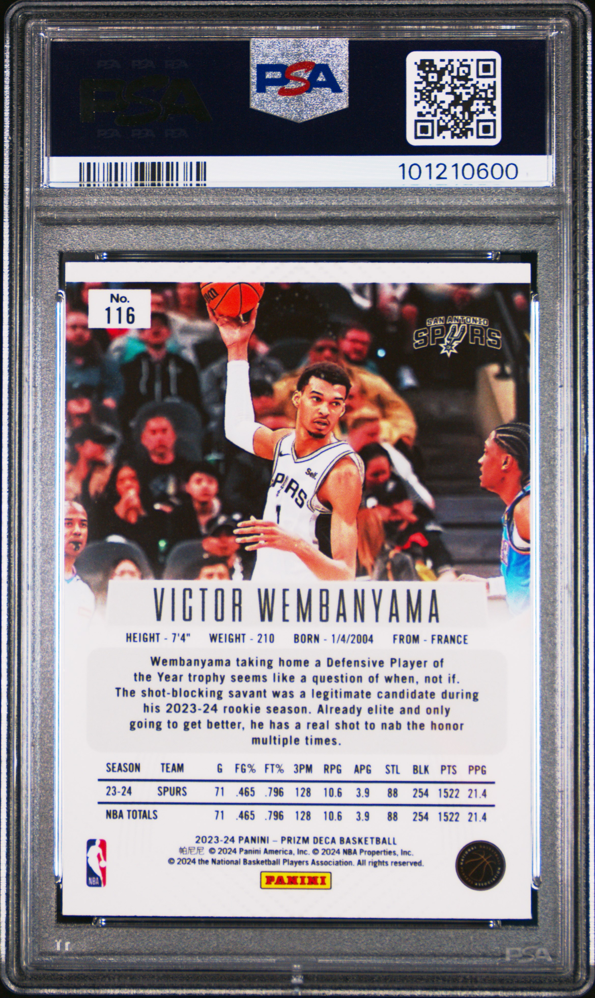 2023 Panini Prizm Deca Victor Wembanyama #116 Mint 9 back